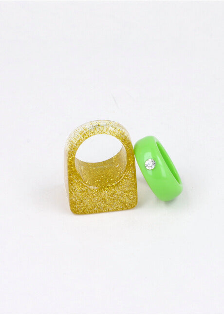 Set 2 Anillos Glitter VERDE