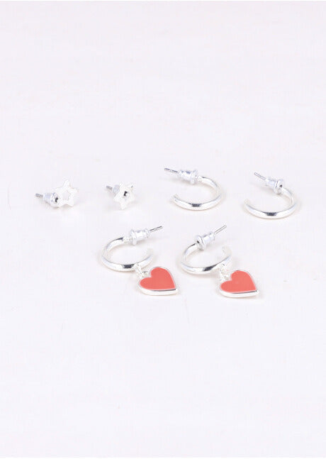 3 Pr Aretes Arracadas Corazon PLATA
