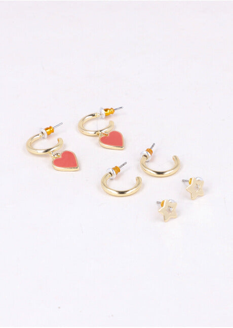 3 Pr Aretes Arracadas Corazon ORO