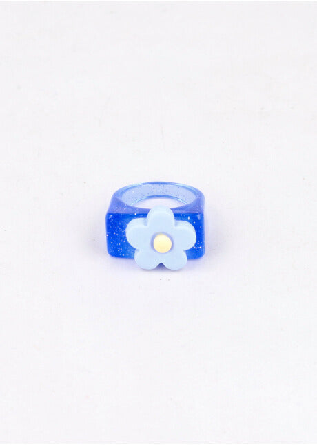 Anillo Glitter Flor AZUL