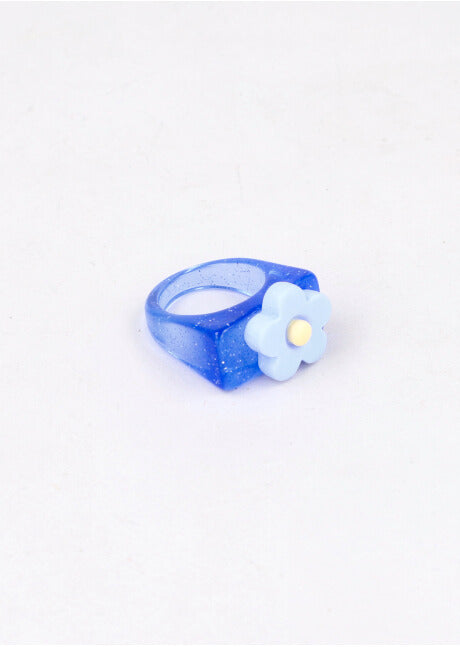 Anillo Glitter Flor AZUL