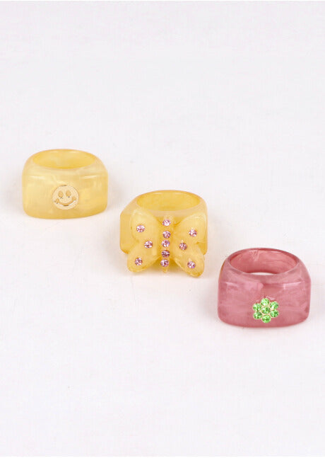 3 P Anillos Chunky Mariposa AMARILLO