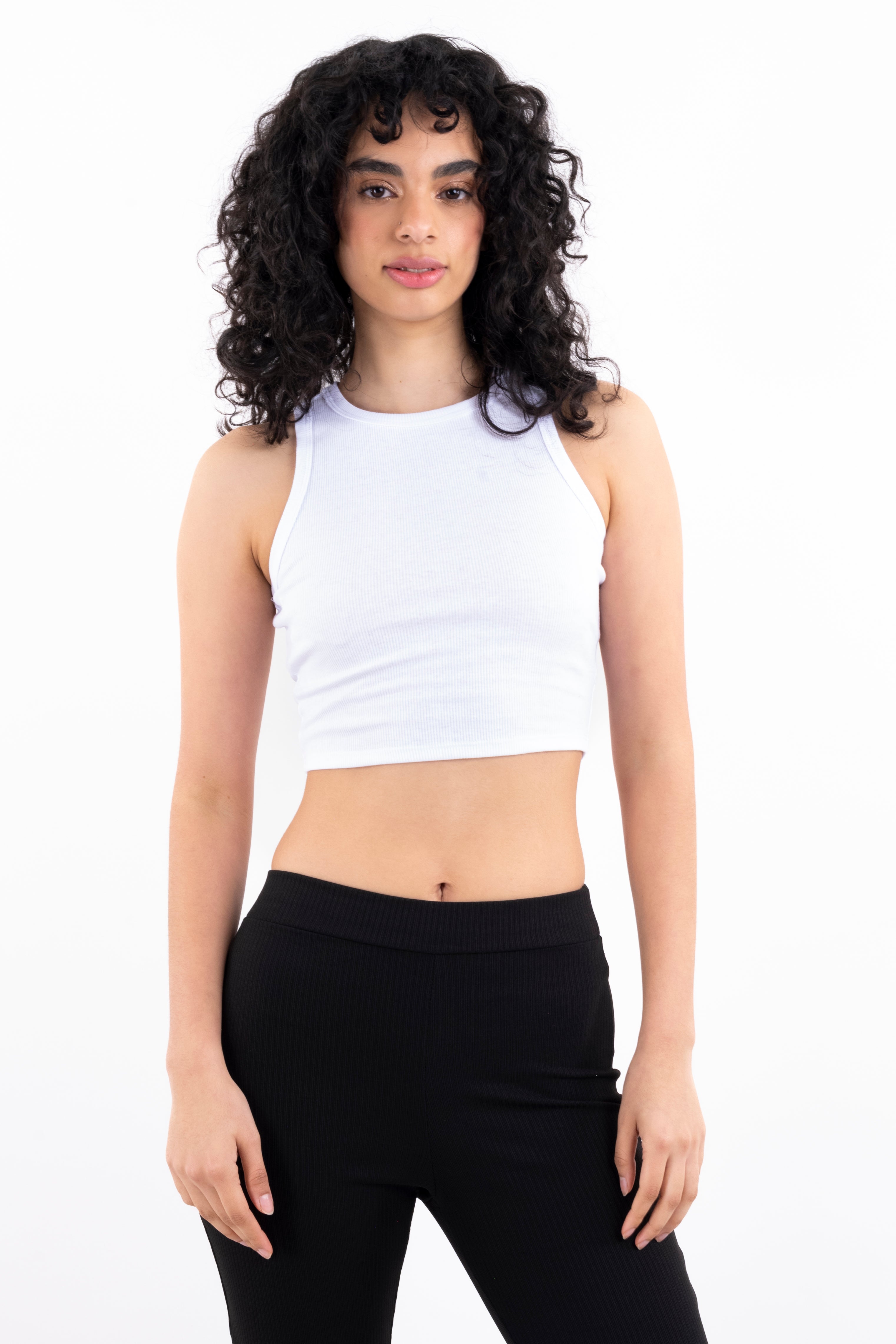 Top crop cuello tank acanalado BLANCO