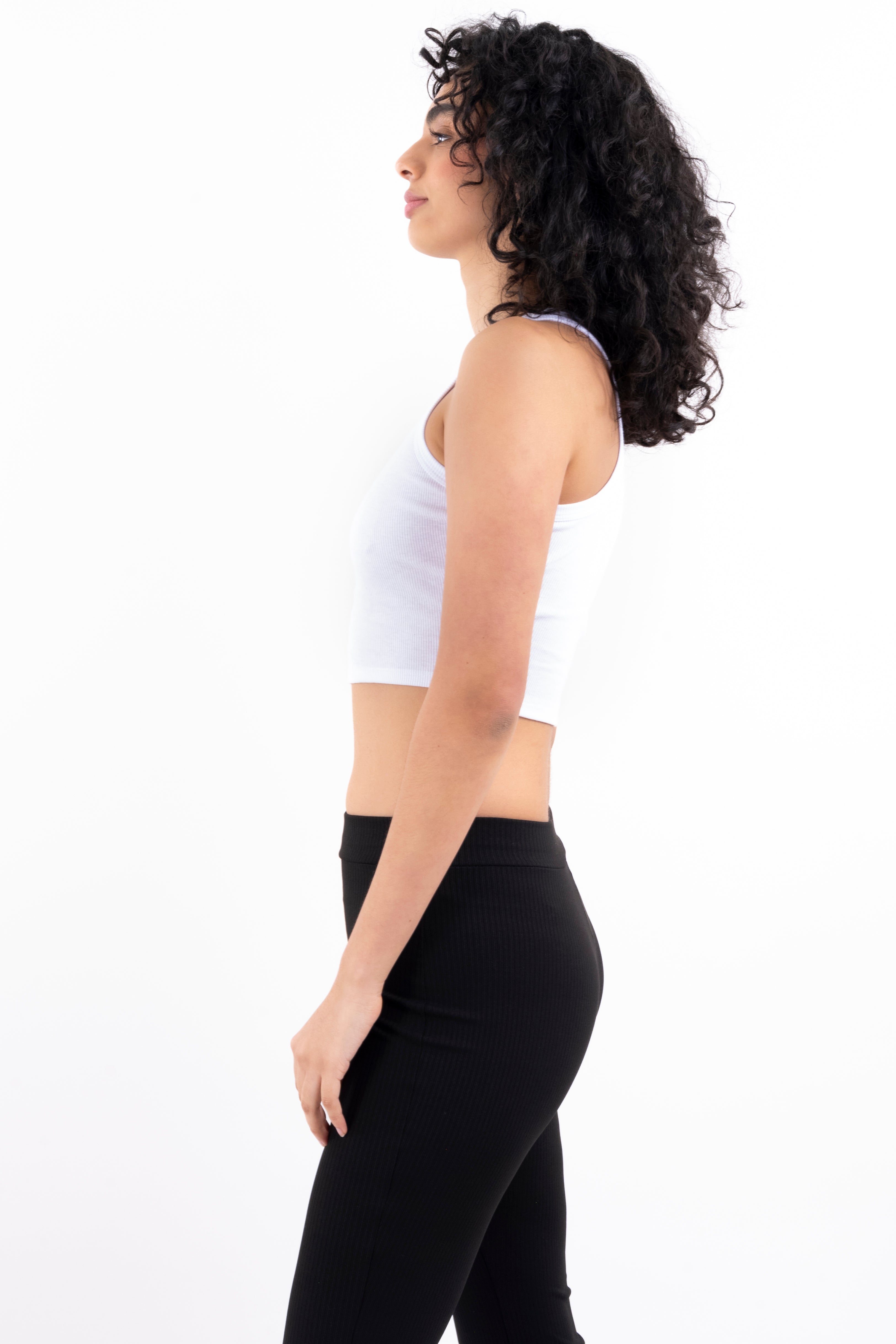 Top crop cuello tank acanalado BLANCO
