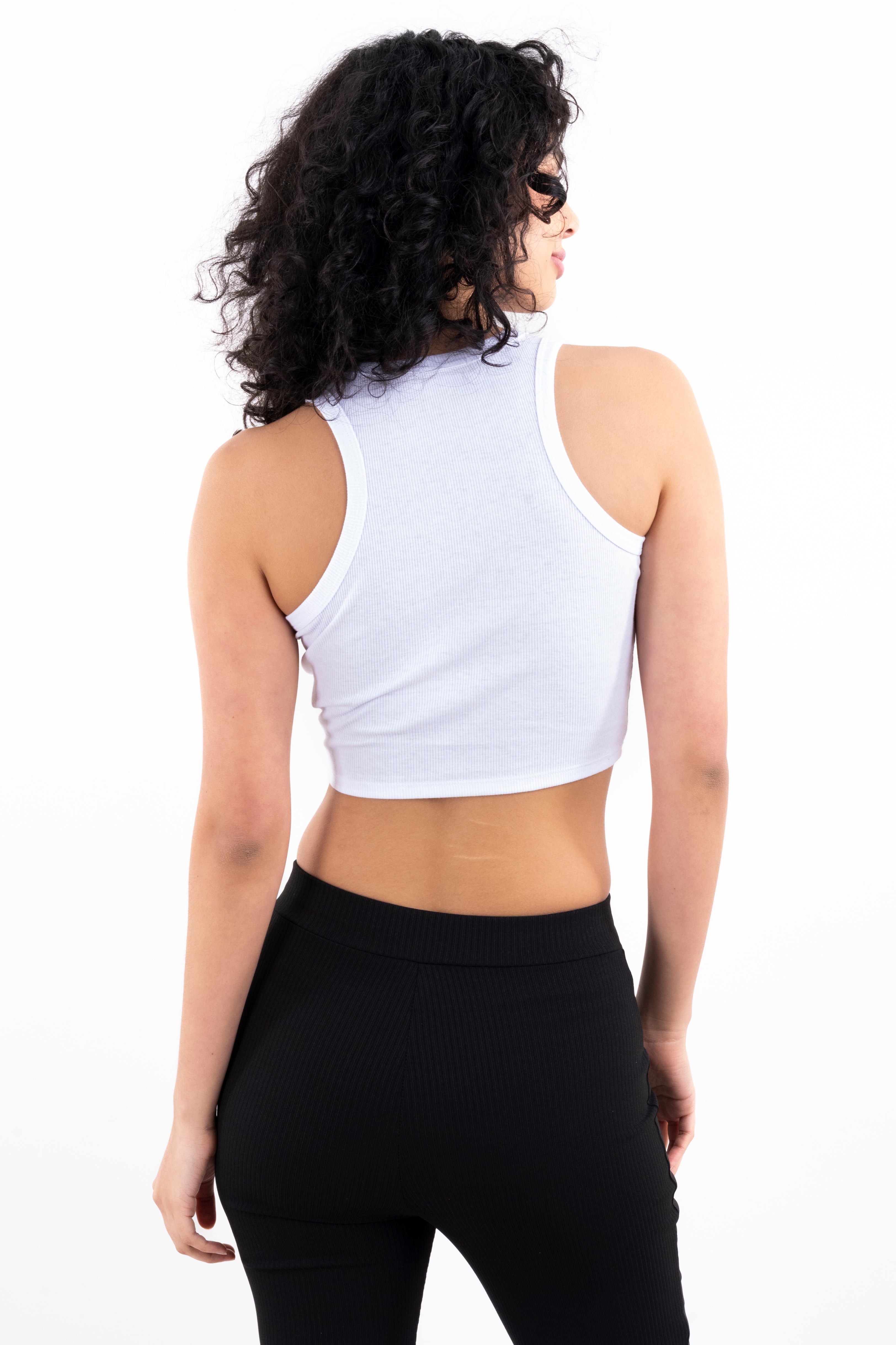 Top crop cuello tank acanalado BLANCO