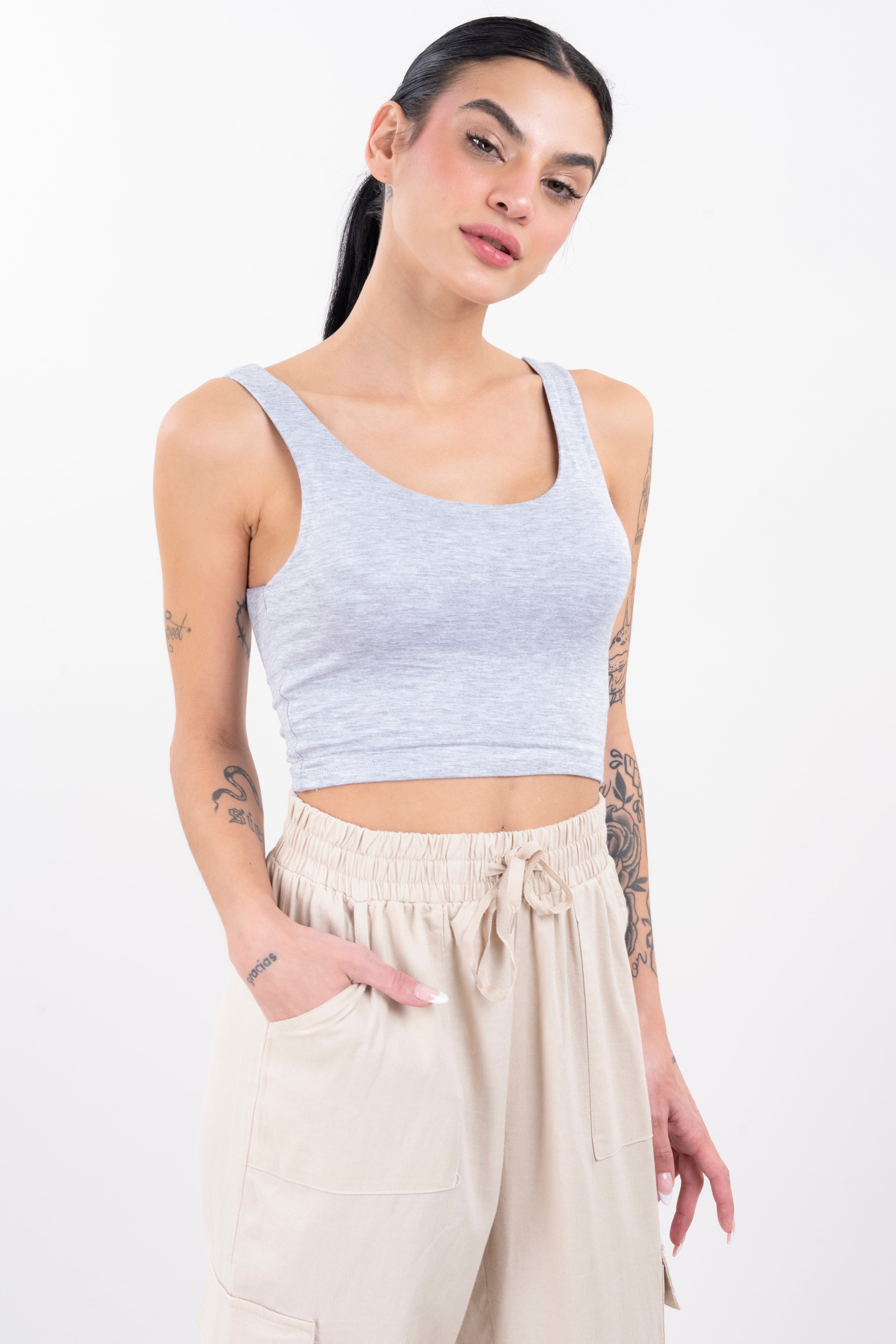 Top Tirantes Gruesos Liso GRIS CLARO