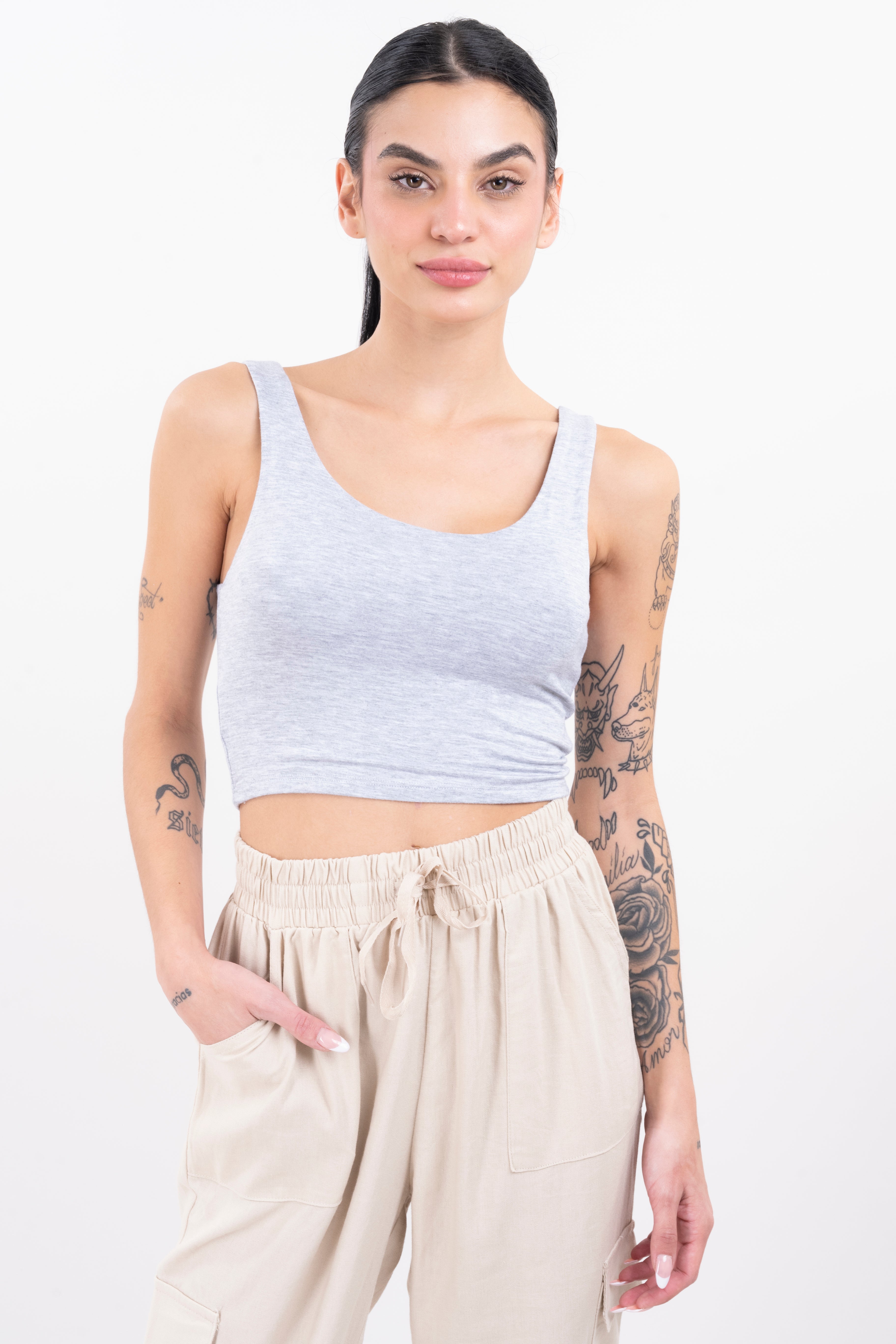 Top Tirantes Gruesos Liso GRIS CLARO
