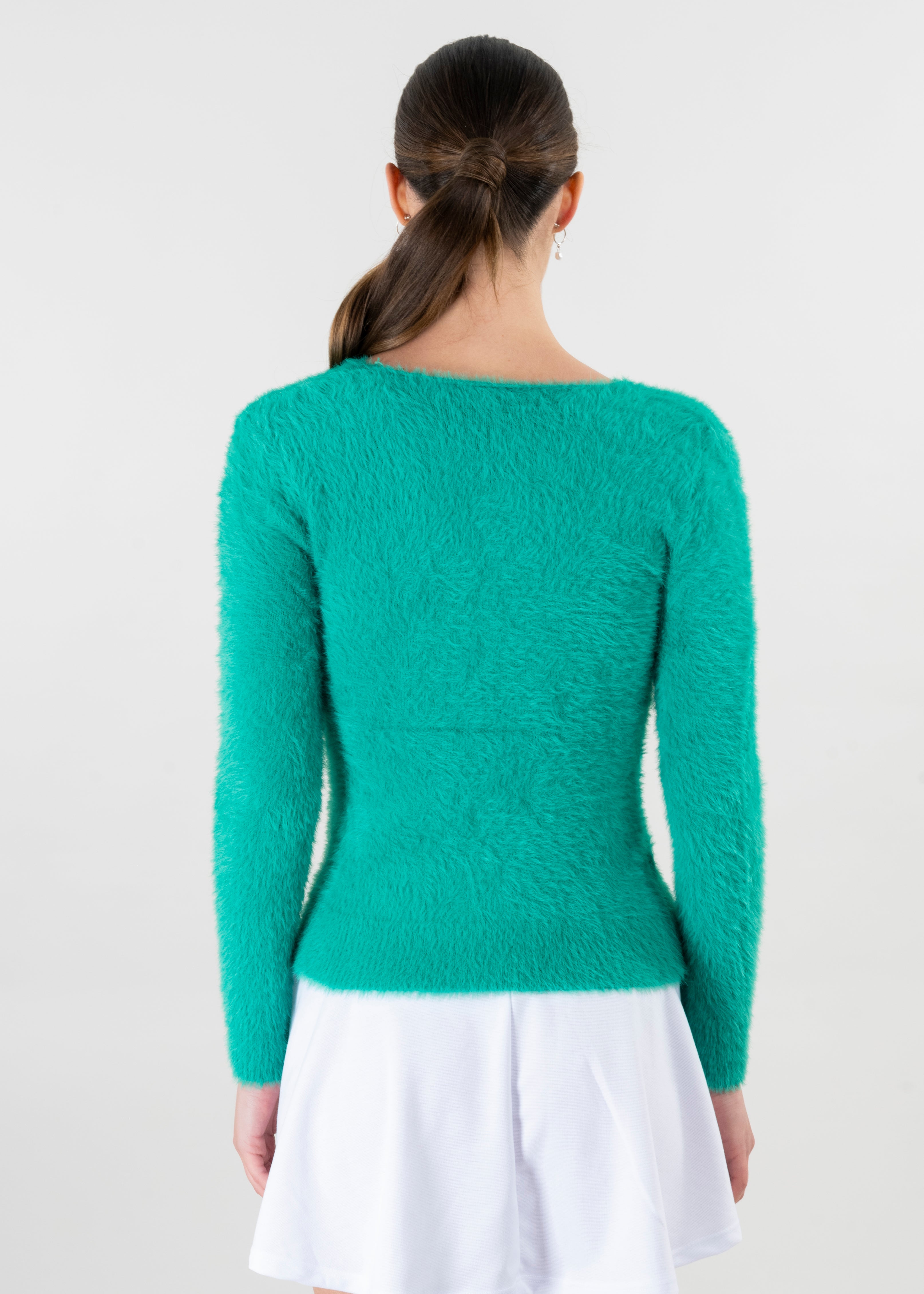 Suéter cuello v peluche VERDE