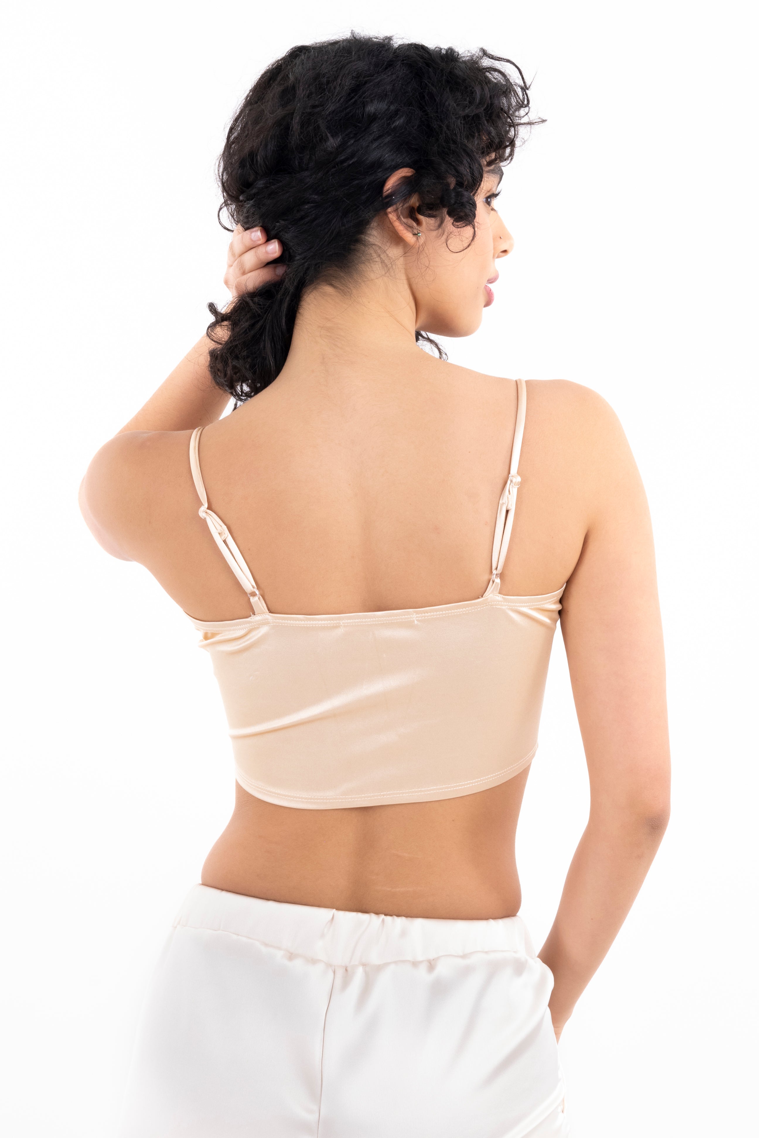 Top crop bustier satín HUESO
