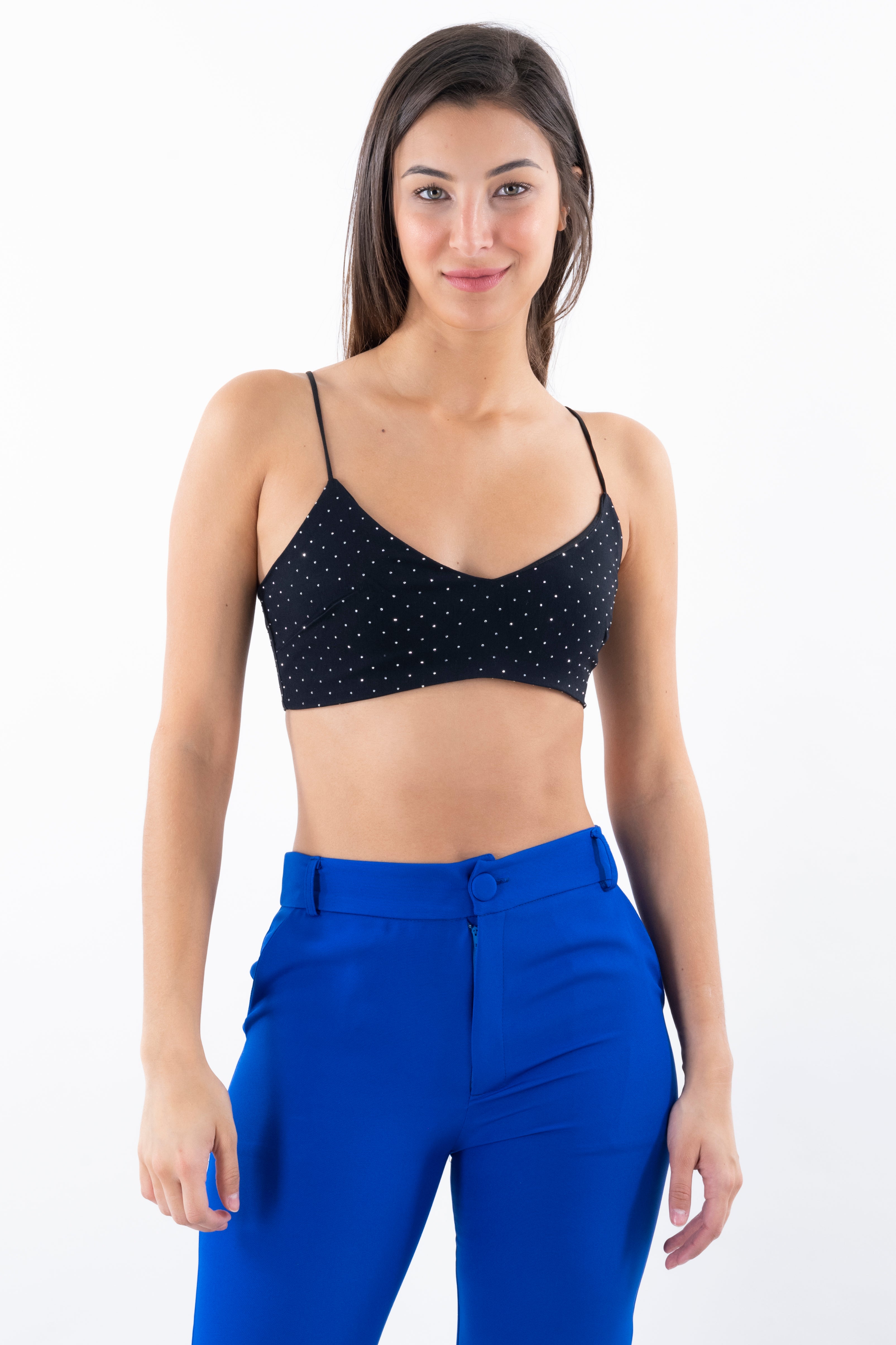 Top Crop Tirantes Brillos NEGRO