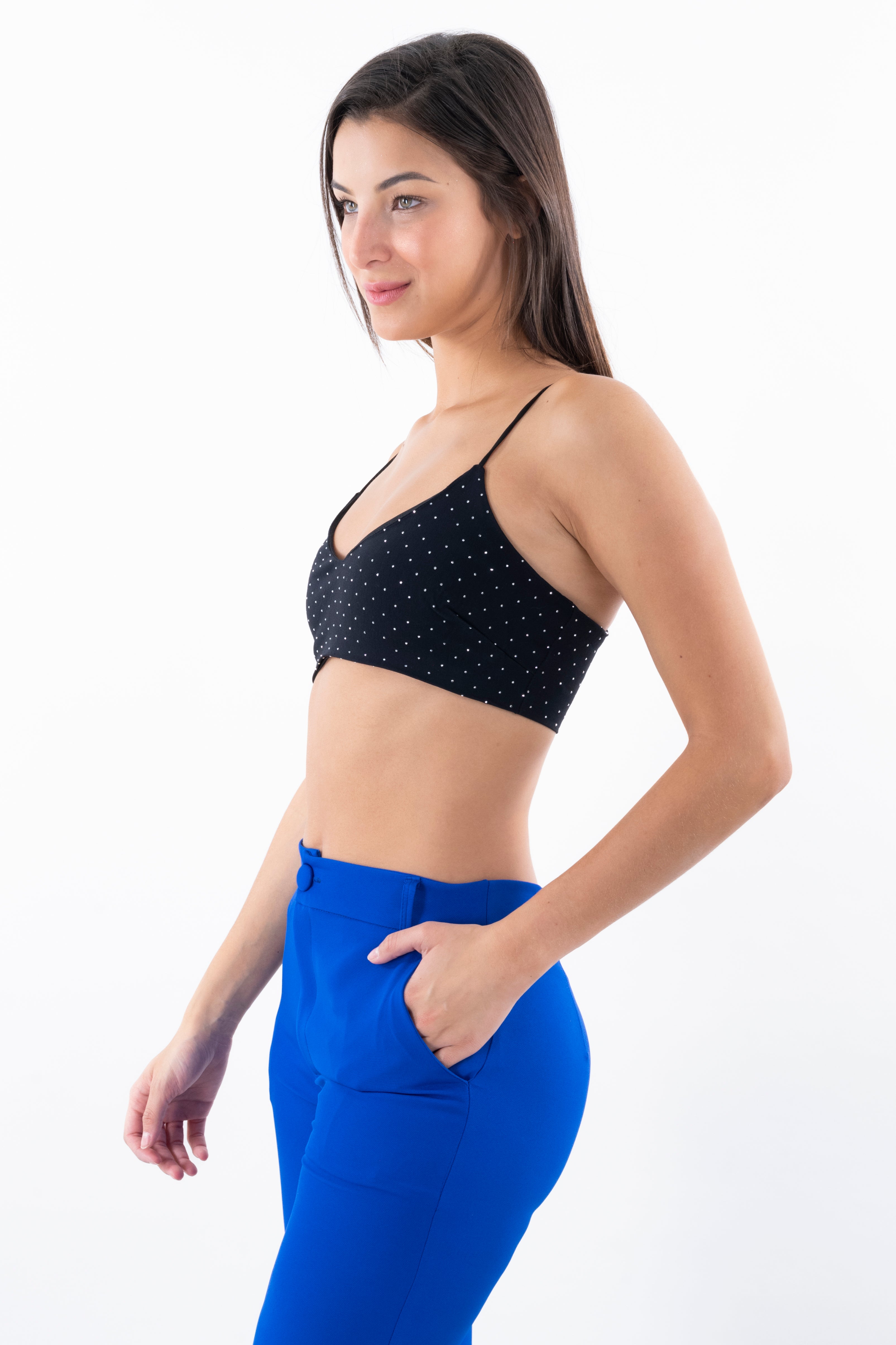 Top Crop Tirantes Brillos NEGRO