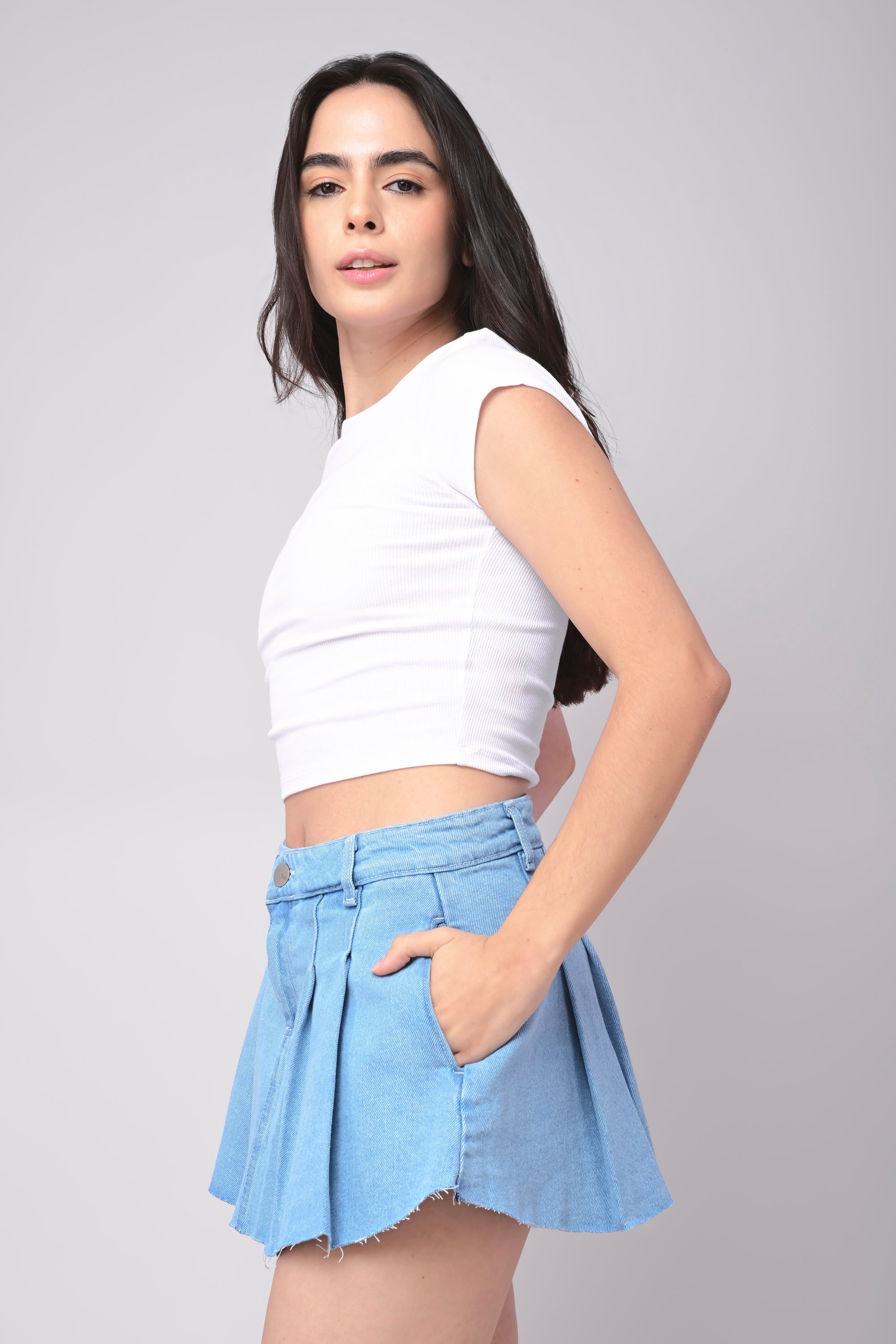 Falda mini denim tableada STONE LIGHT