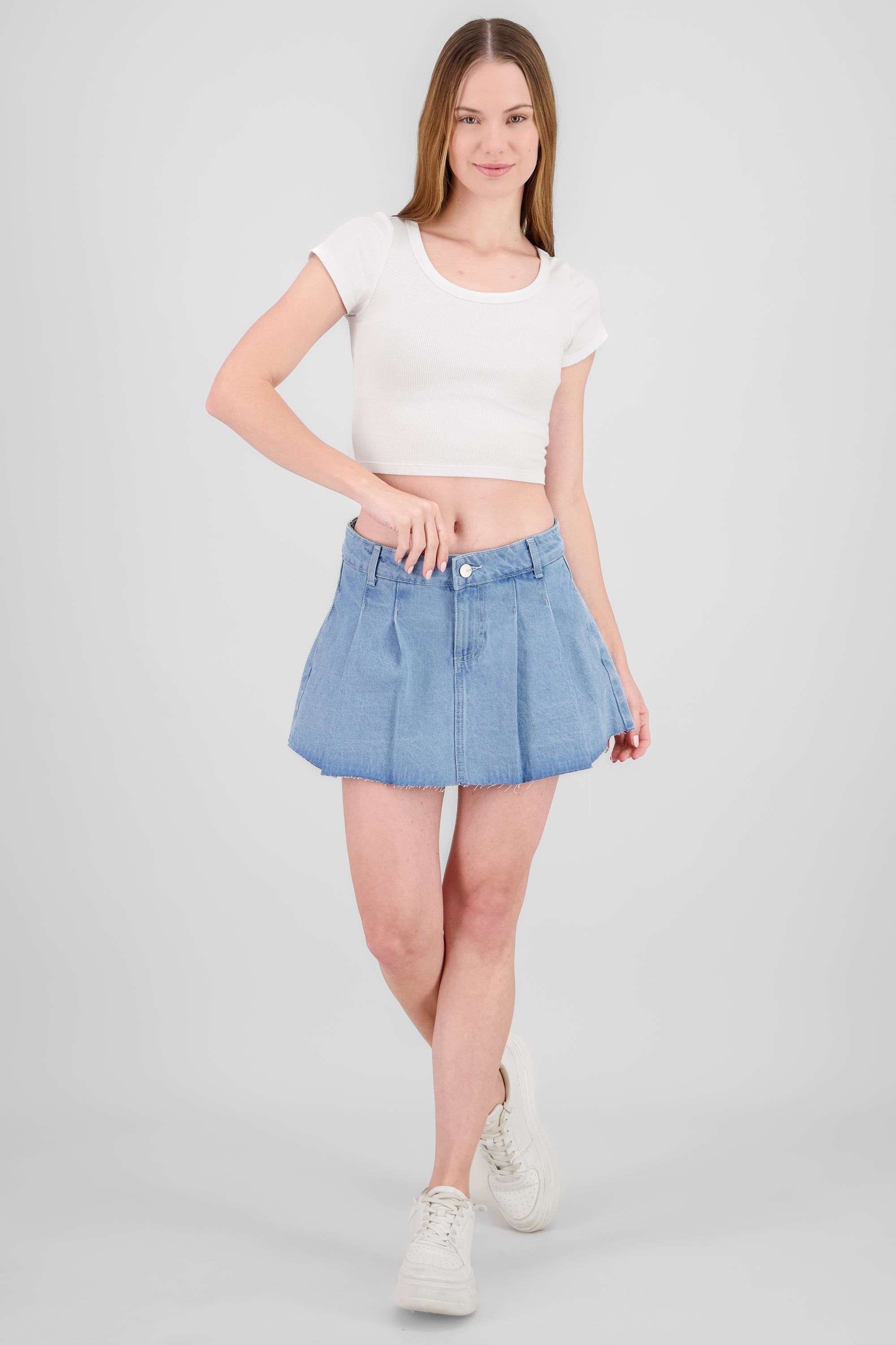 Falda mini denim tableada STONE LIGHT