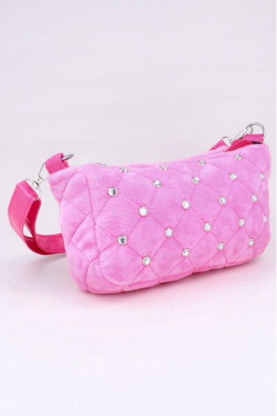 Bolsa capitonada peluche brillos ROSA