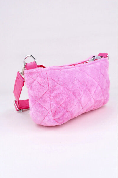 Bolsa capitonada peluche brillos ROSA