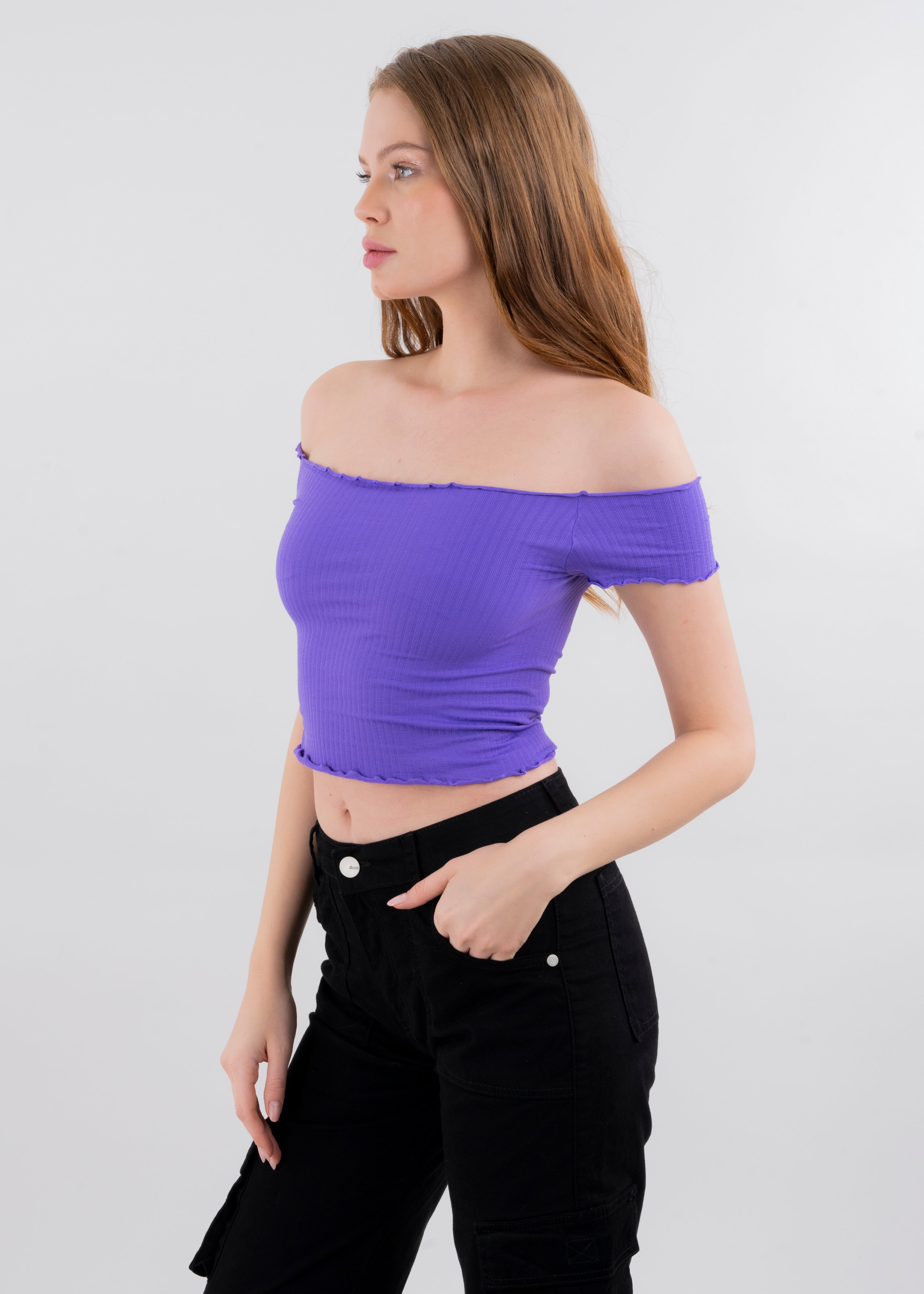 Top bordes ondulados acanalado MORADO BRILLANTE