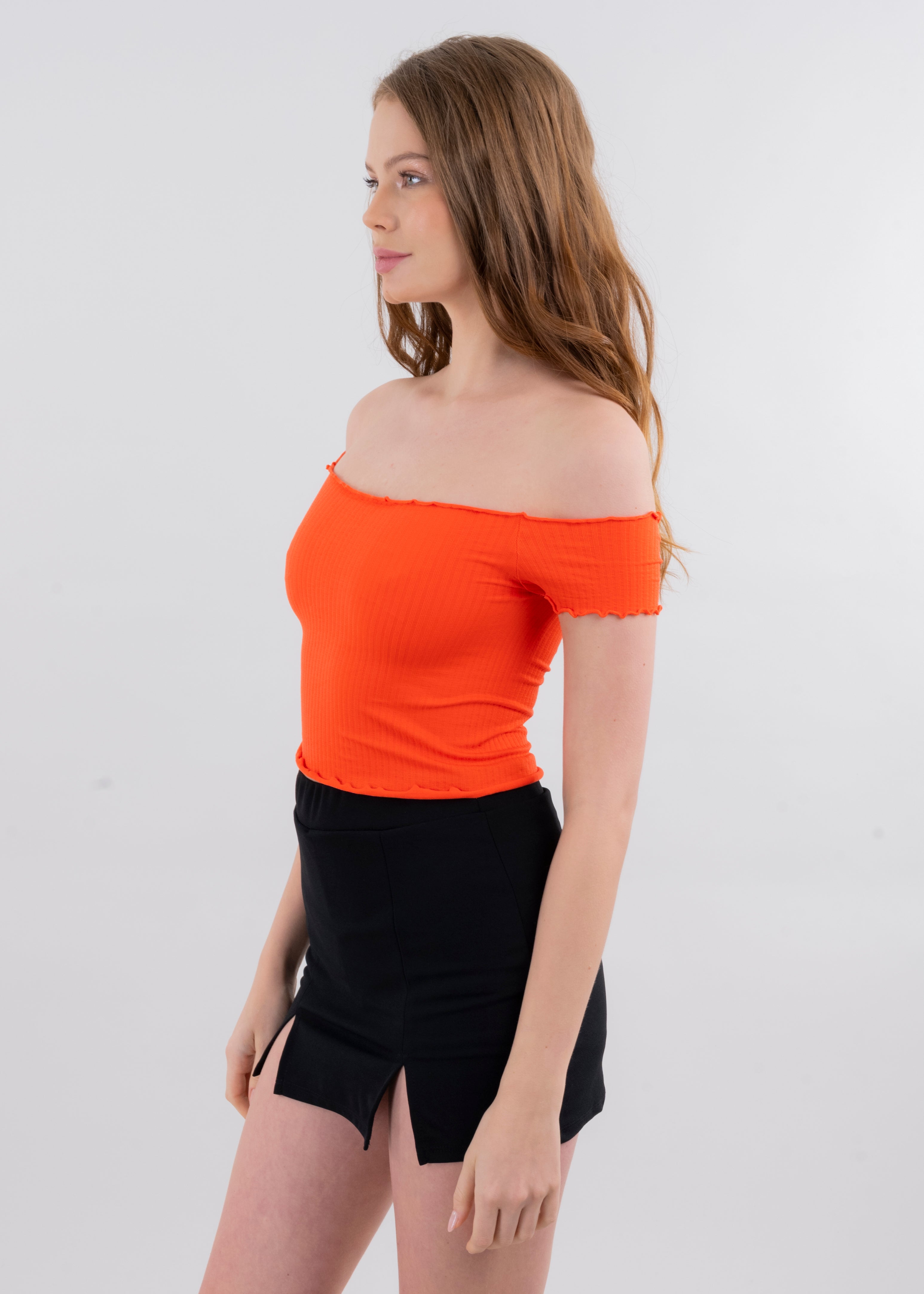 Top bordes ondulados acanalado NARANJA BRILLANTE