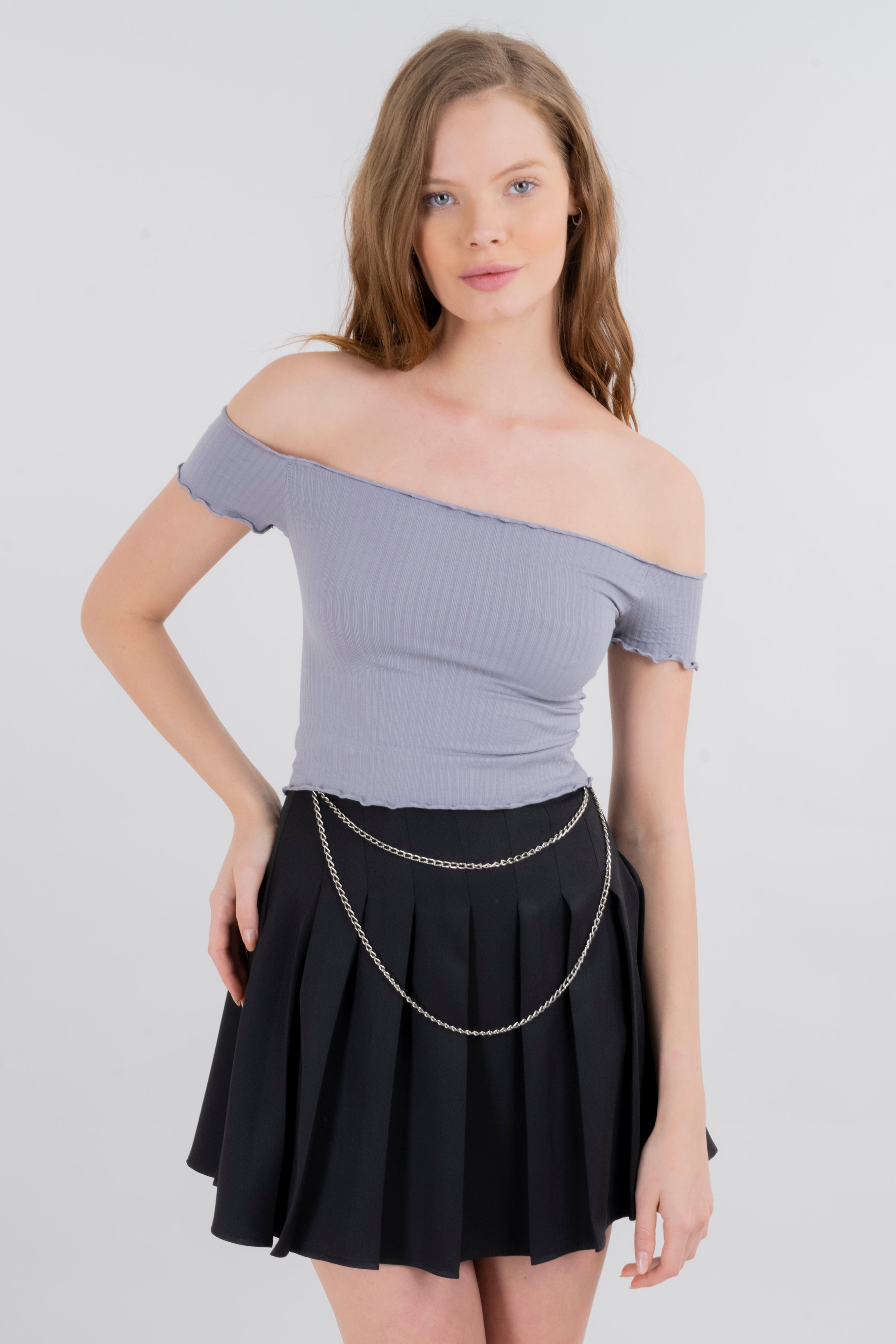 Top bordes ondulados acanalado GRIS OBSCURO