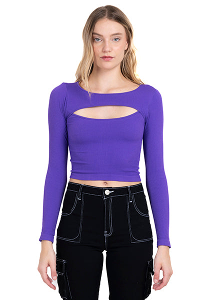 Top cut out manga larga MORADO BRILLANTE