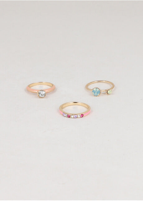 Set 3 Anillos Brillos Color ROSA