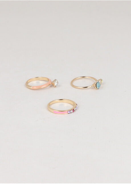 Set 3 Anillos Brillos Color ROSA