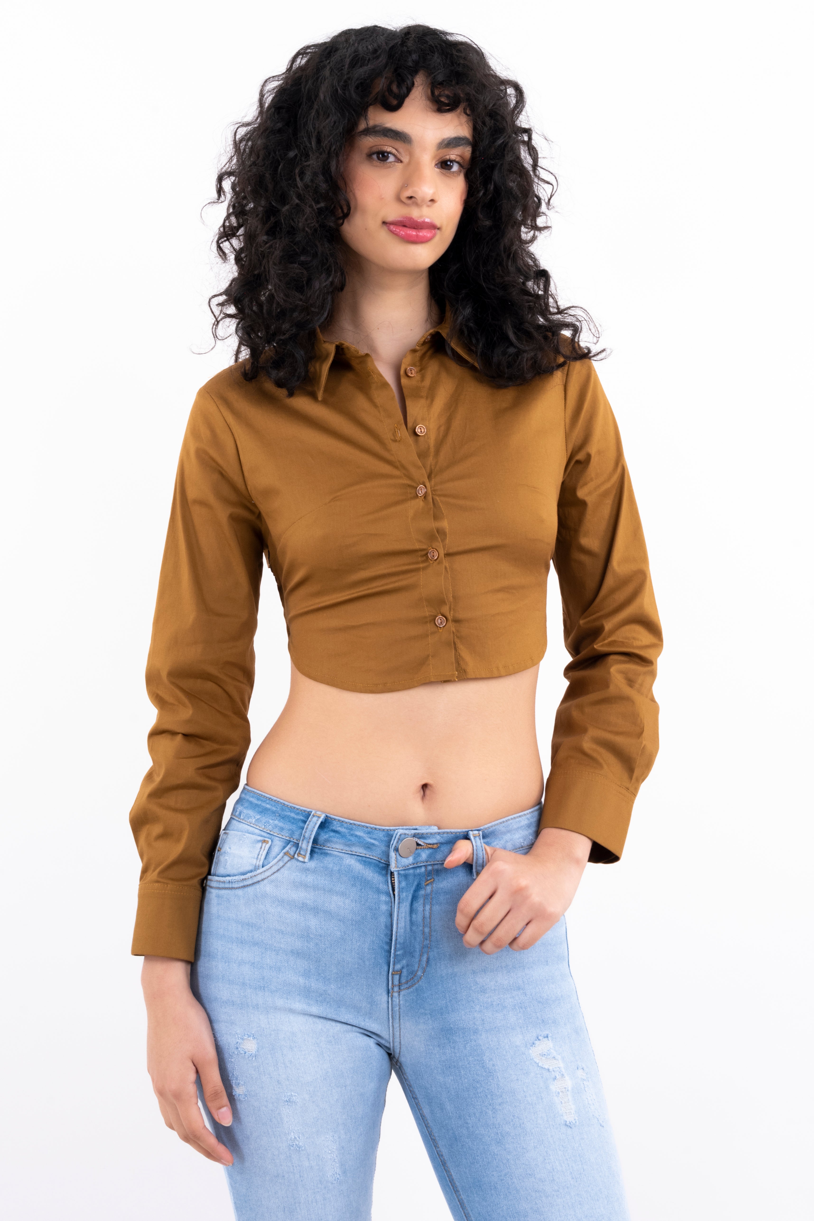Camisa crop cintas espalda CHOCOLATE