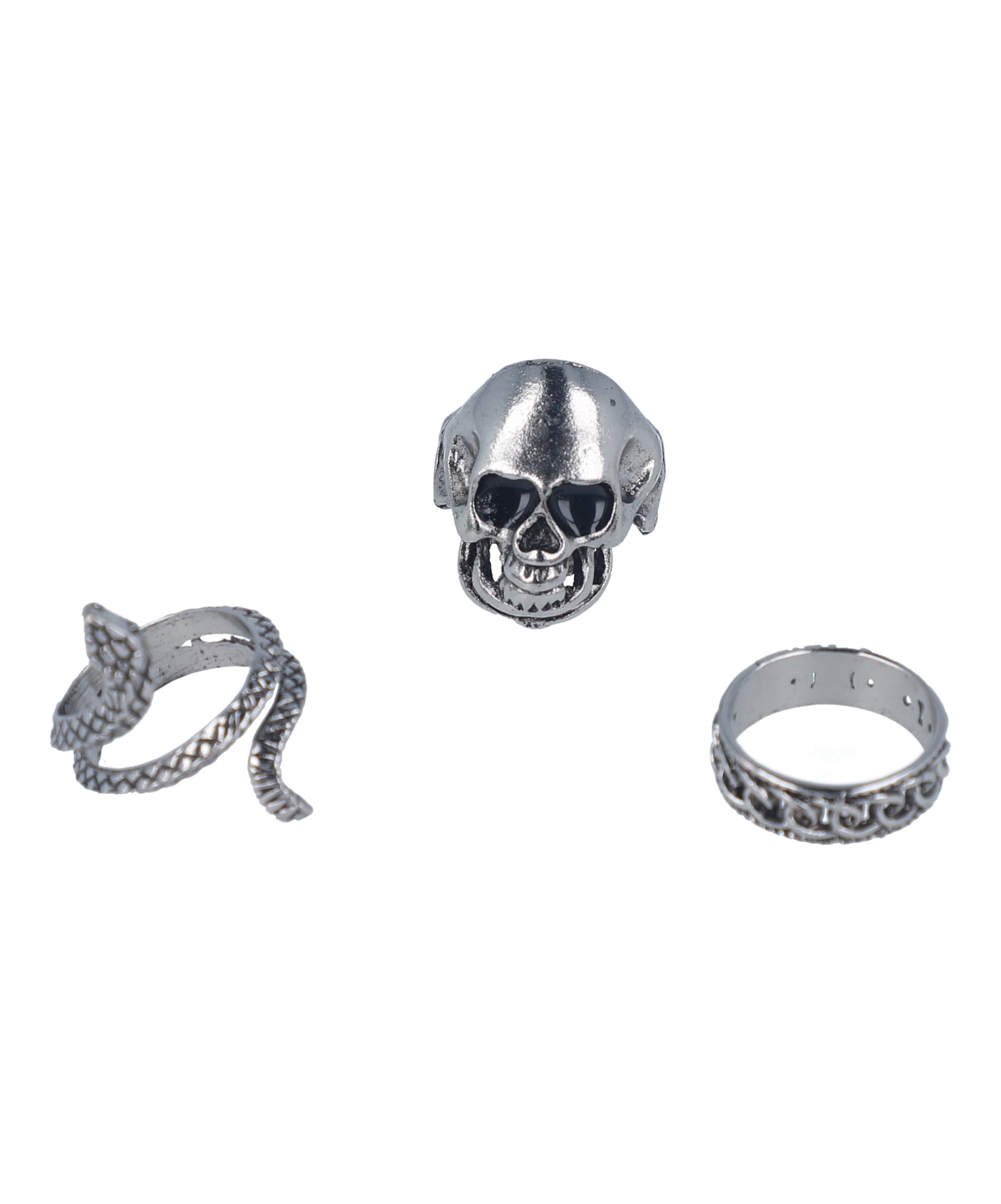 Set 3 anillos metálicos calavera PLATA