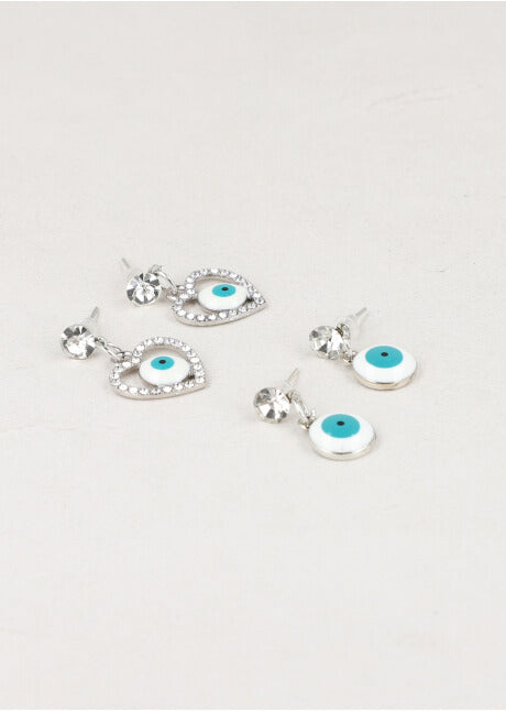 Set 2 Pares Aretes Ojos BLANCO