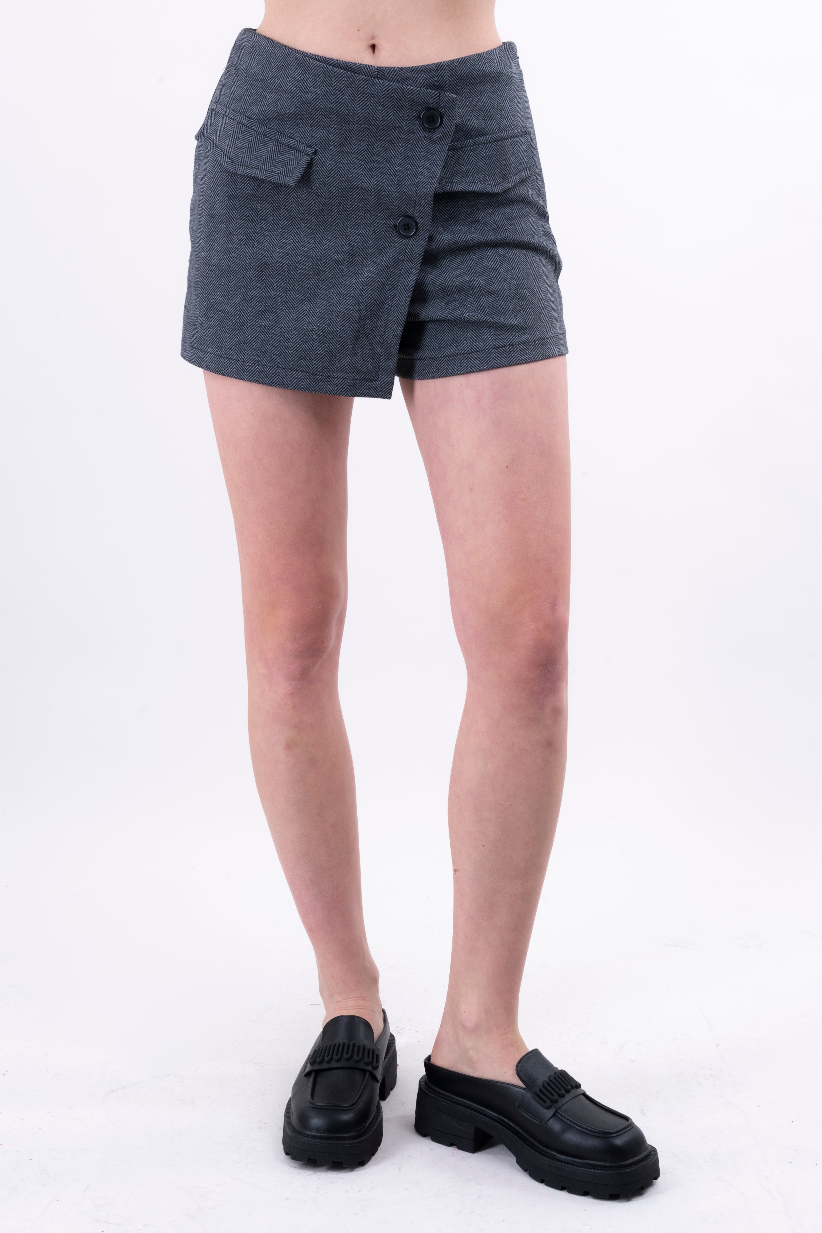 Falda short jaspeada botones GRIS