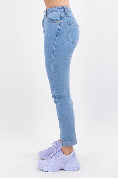 Jeans mom cintura alta dobladillo LIGHT WASH