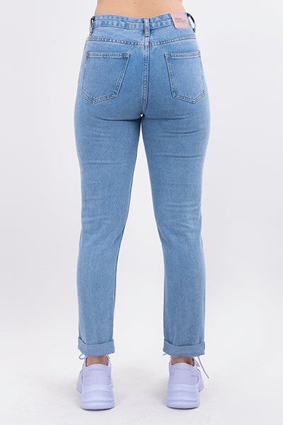 Jeans mom cintura alta dobladillo LIGHT WASH