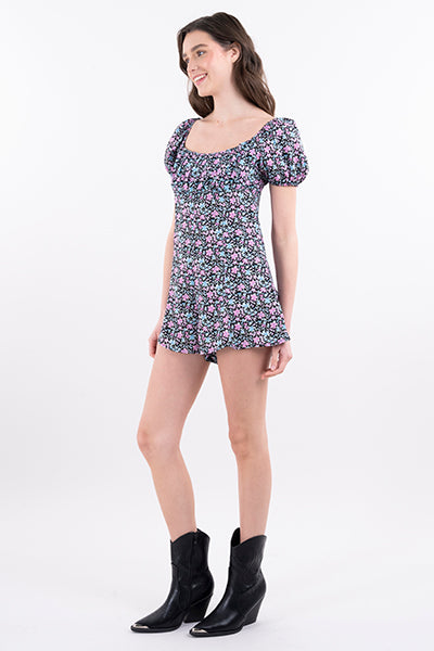 Romper flores espalda abierta NEGRO COMBO