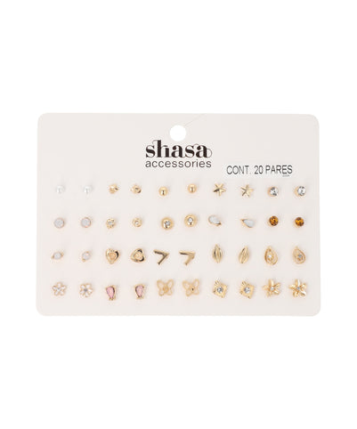 Set 20 Piezas Mini Aretes Flores