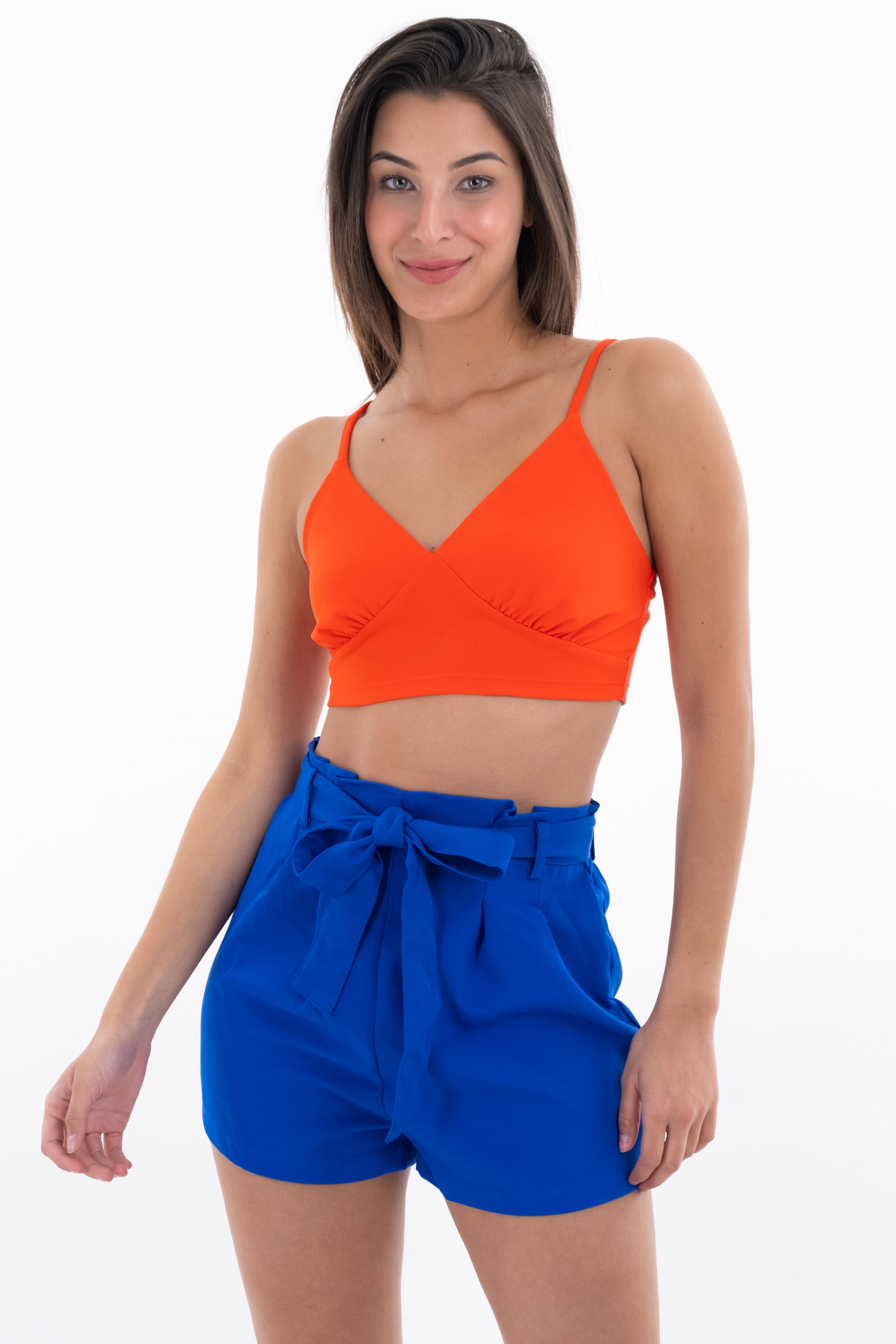 Top crop busto fruncido copas ROJO TOMATE