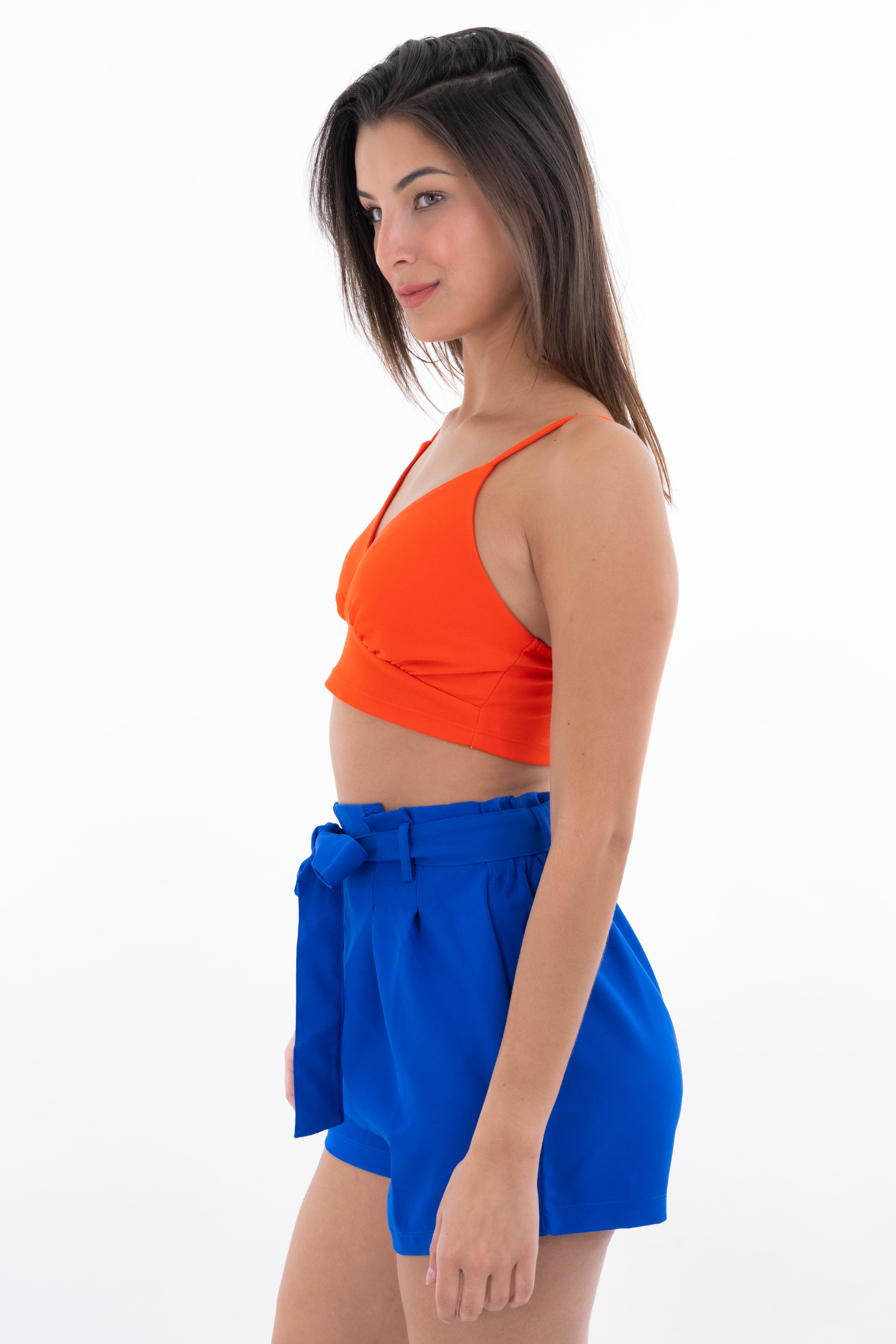 Top crop busto fruncido copas ROJO TOMATE