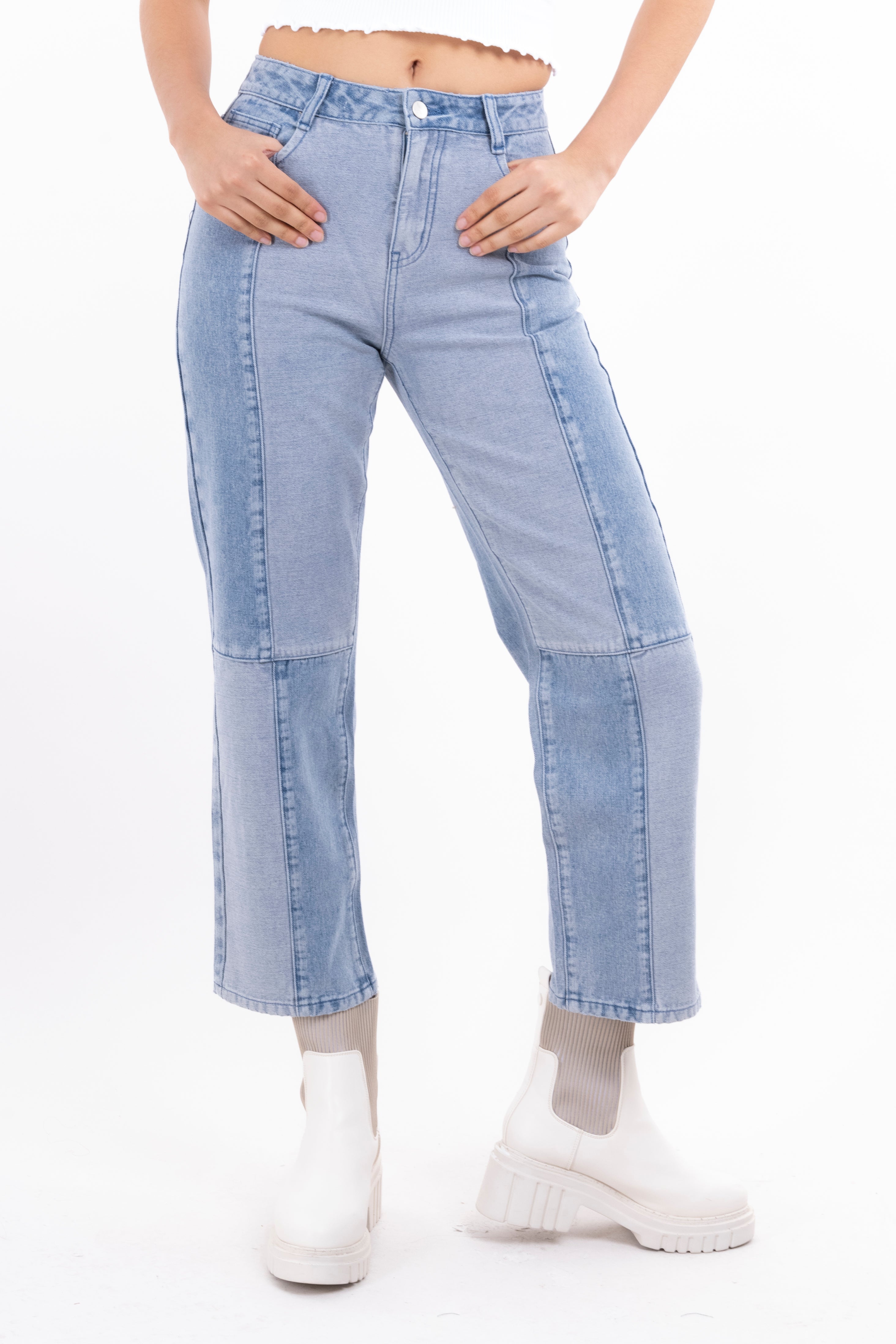 Jeans Mom Bloques Bicolor LIGHT WASH