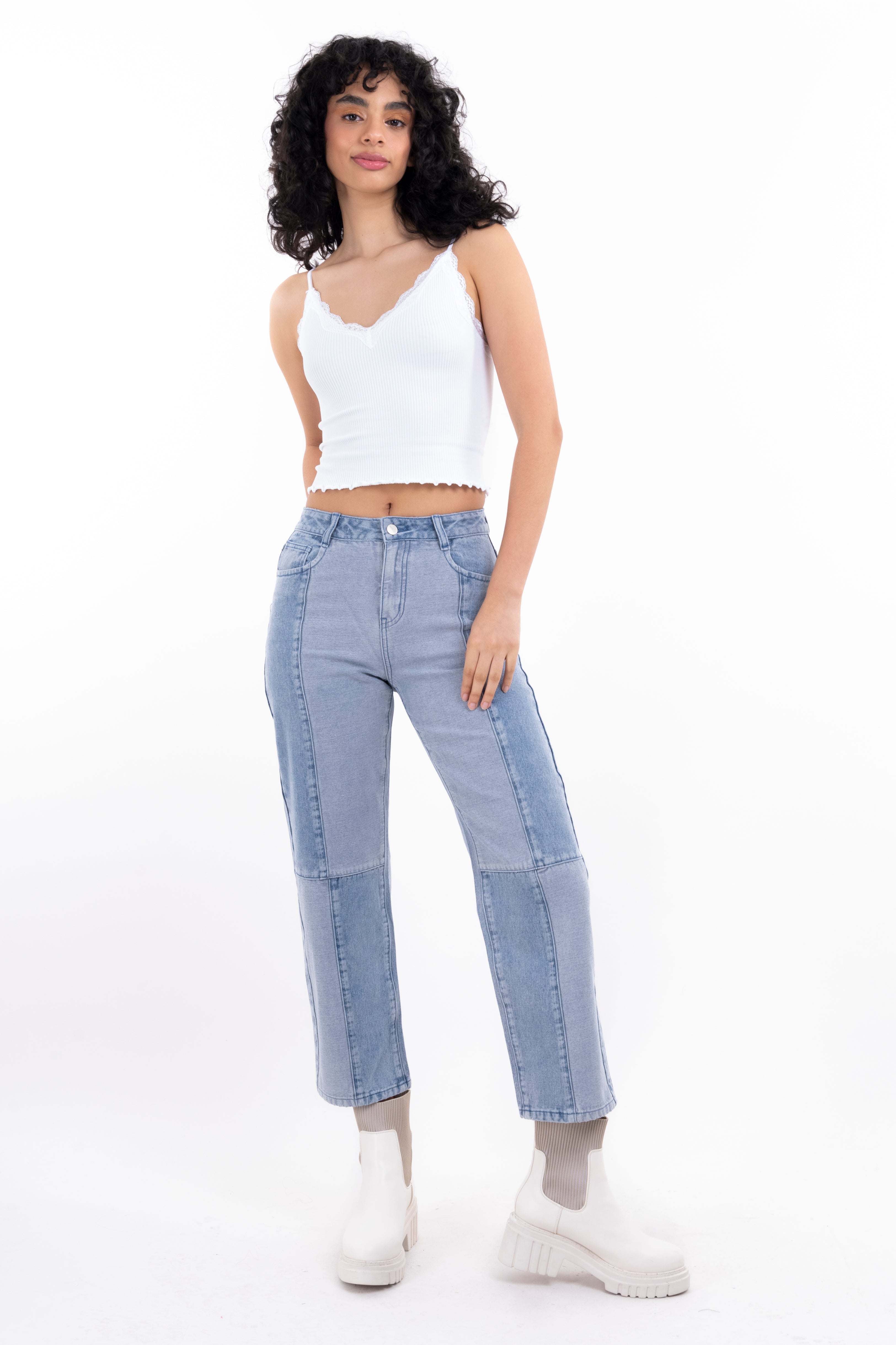 Jeans Mom Bloques Bicolor LIGHT WASH