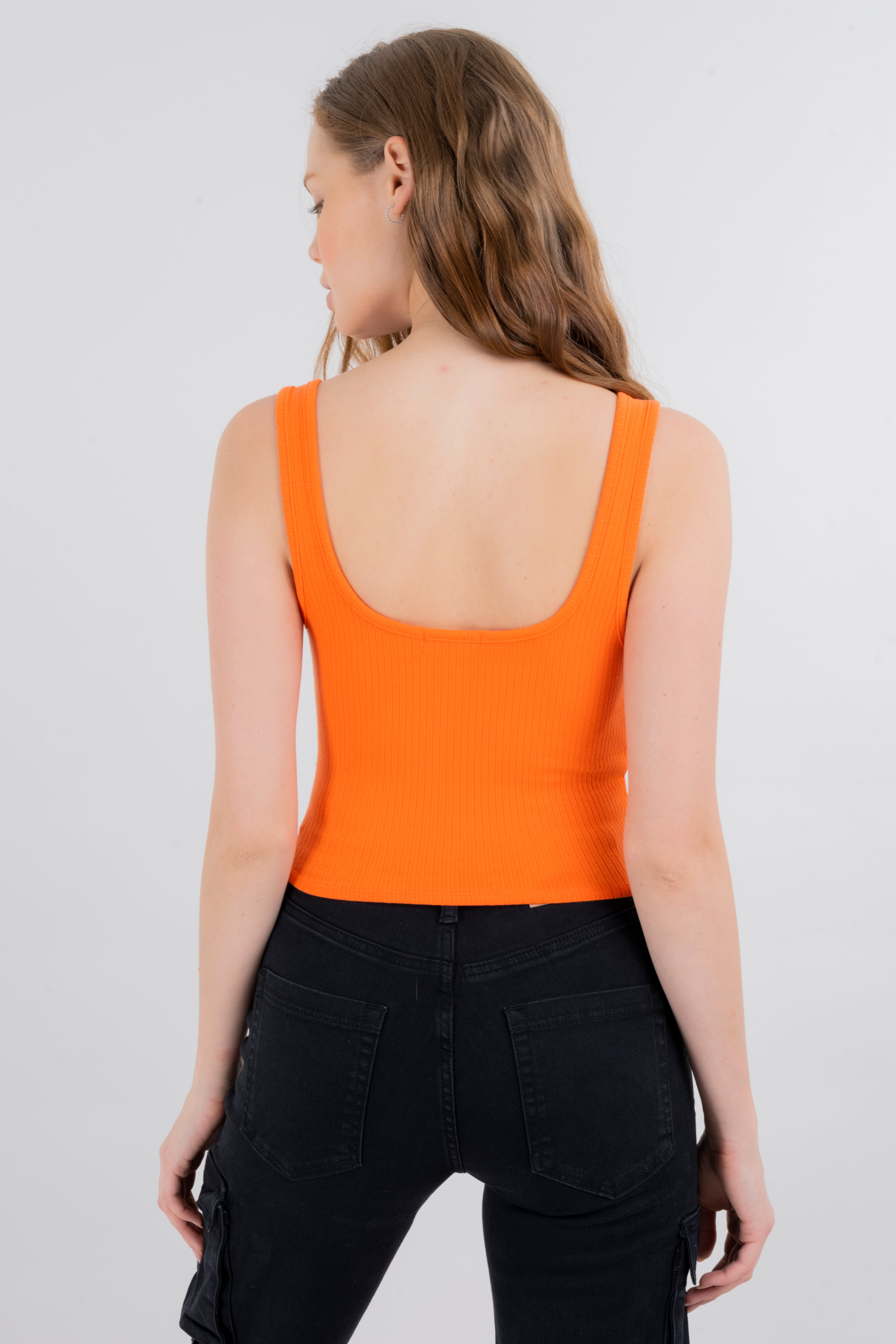 Top acanalado cuello recto NARANJA