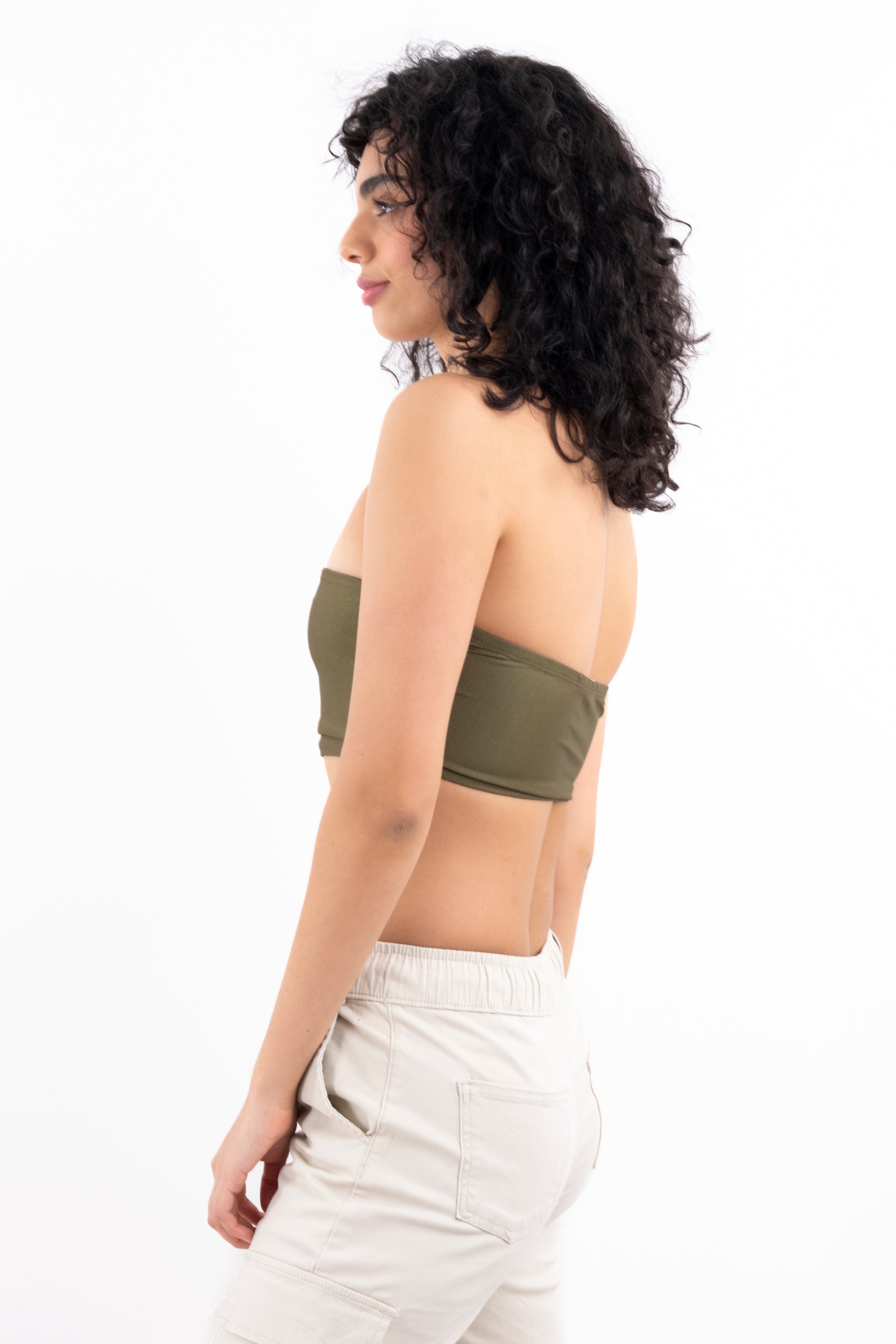 Top crop tubo strapless OLIVO