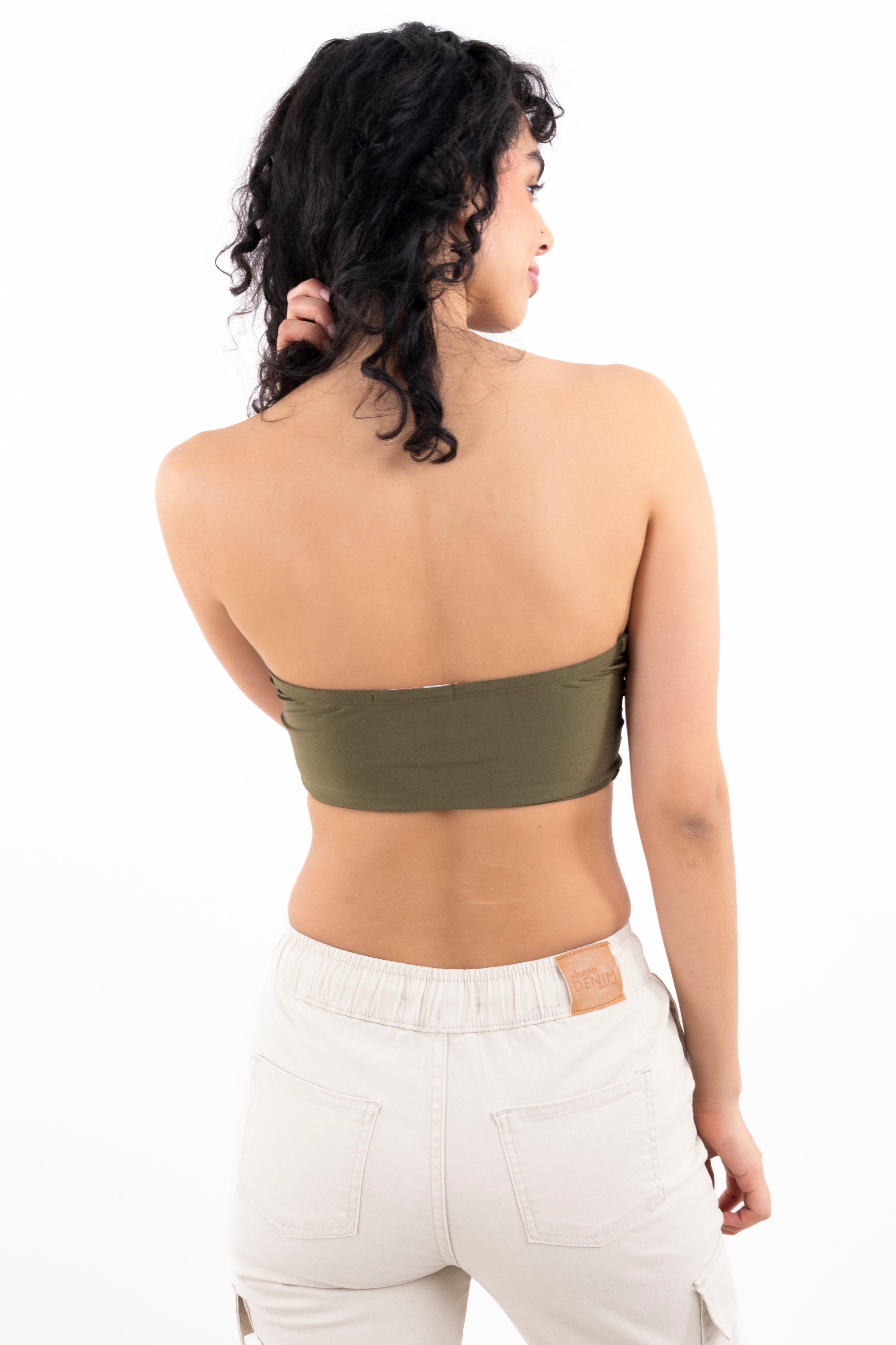 Top crop tubo strapless OLIVO