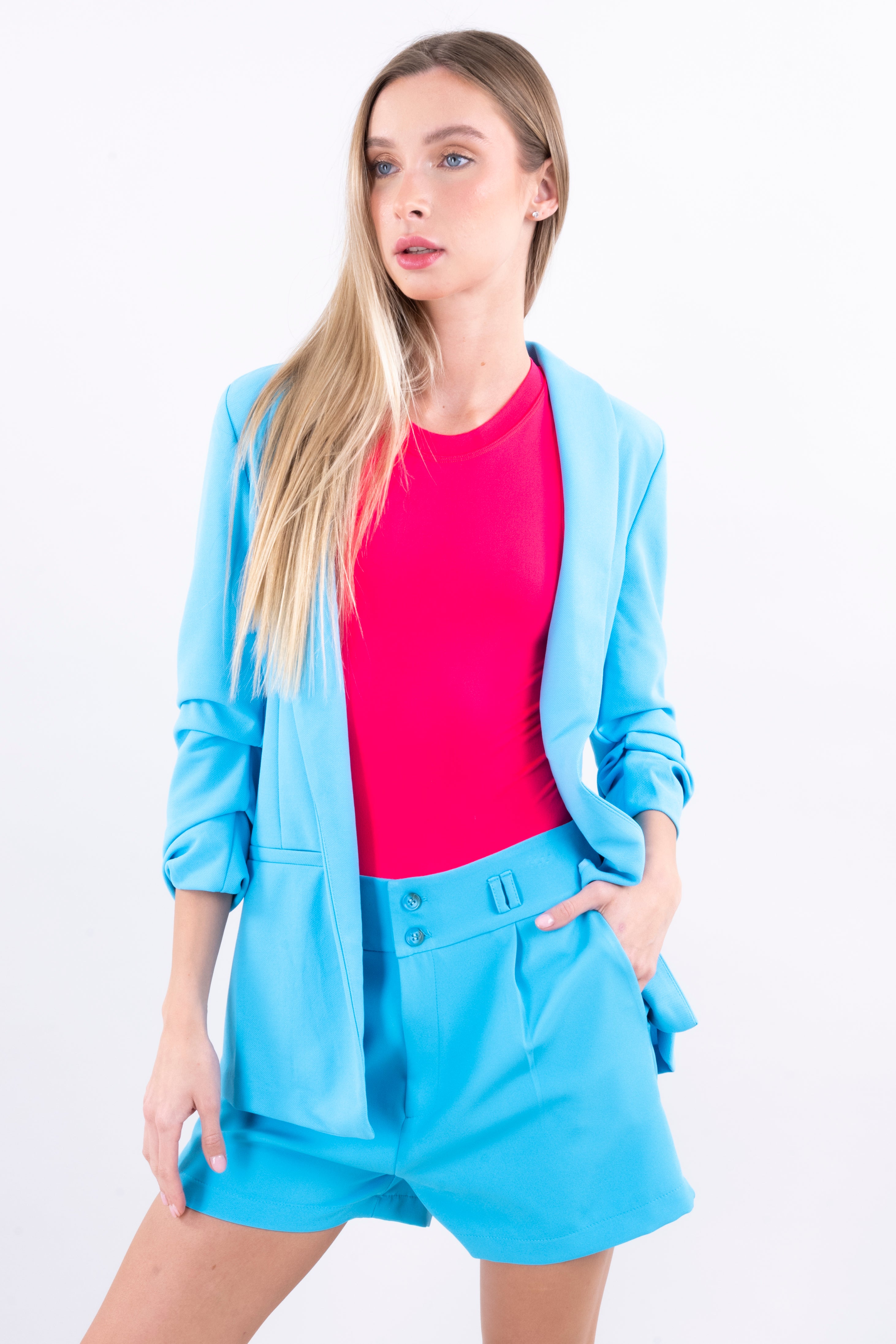 Blazer manga 3/4 fruncida bolsillo TURQUESA
