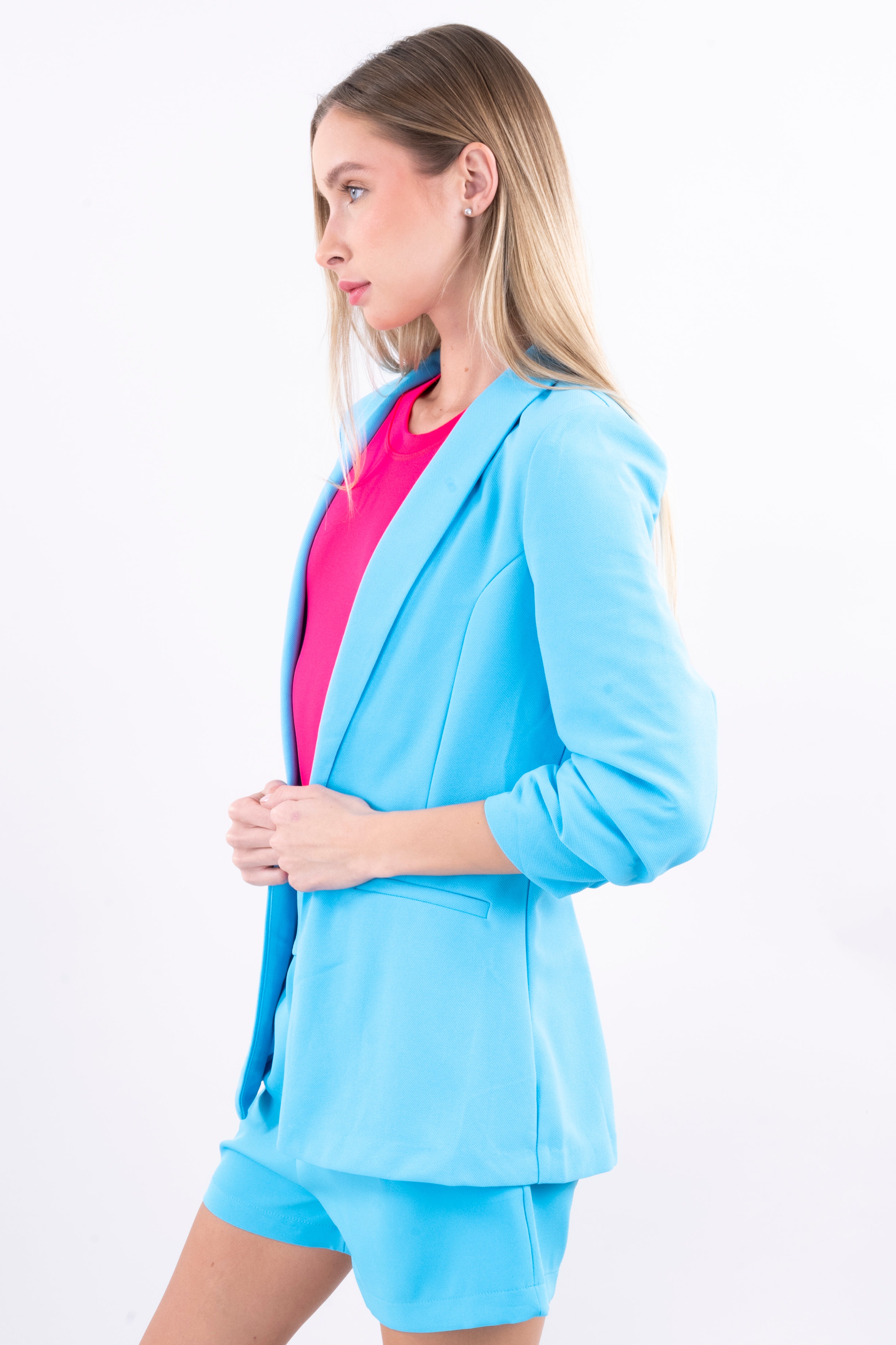 Blazer manga 3/4 fruncida bolsillo TURQUESA