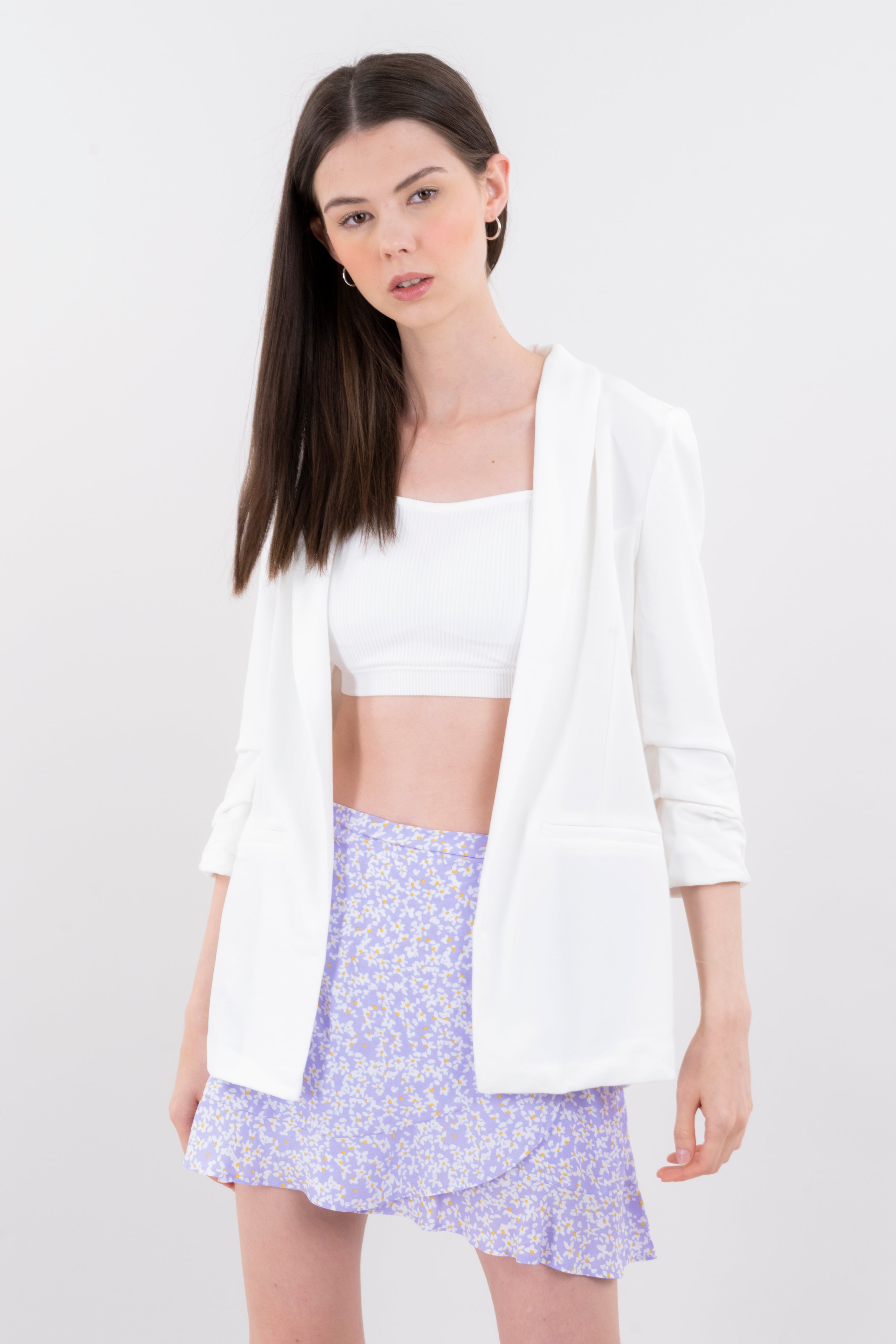 Blazer manga 3/4 fruncida bolsillo BLANCO