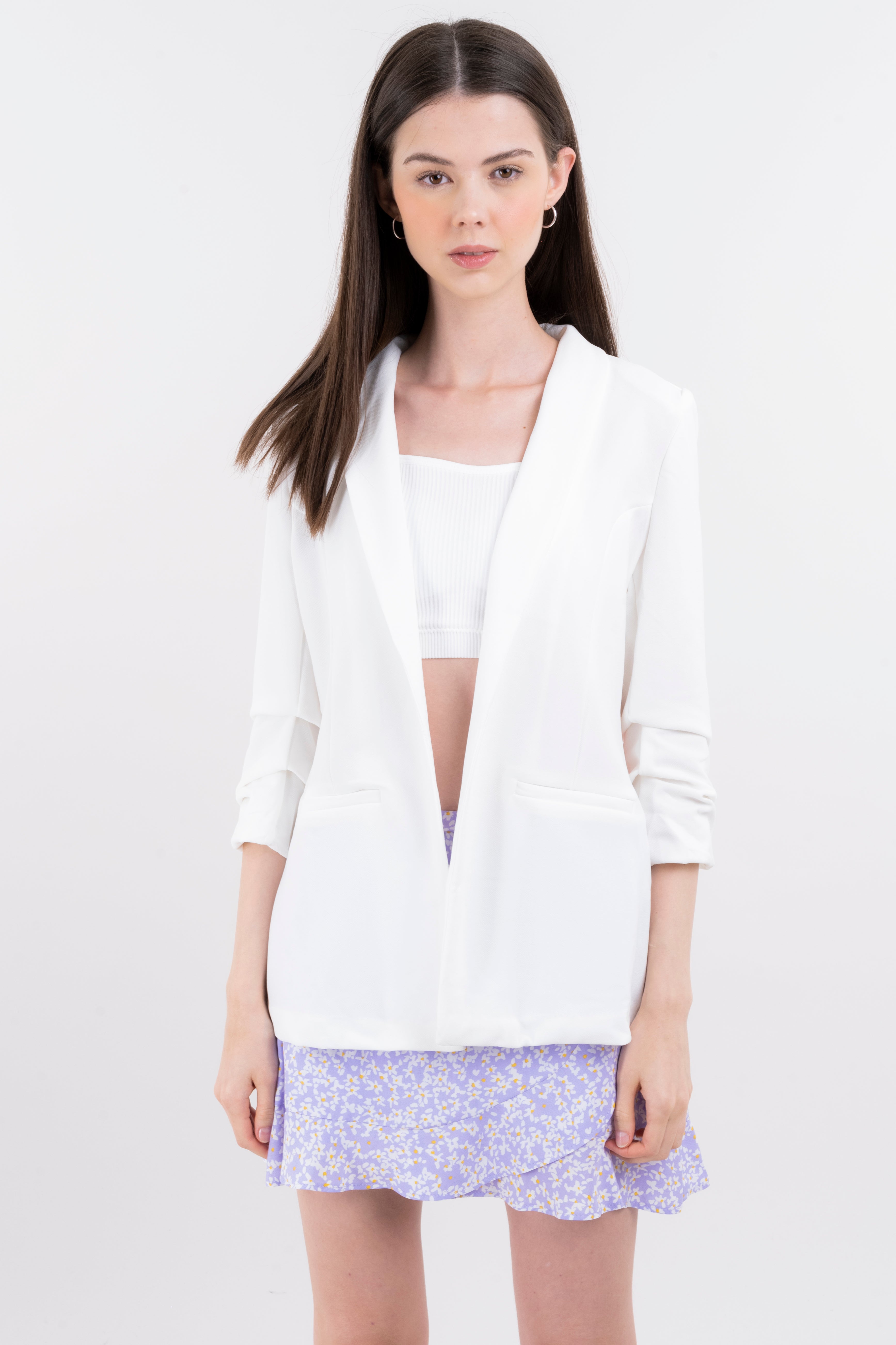Blazer manga 3/4 fruncida bolsillo BLANCO