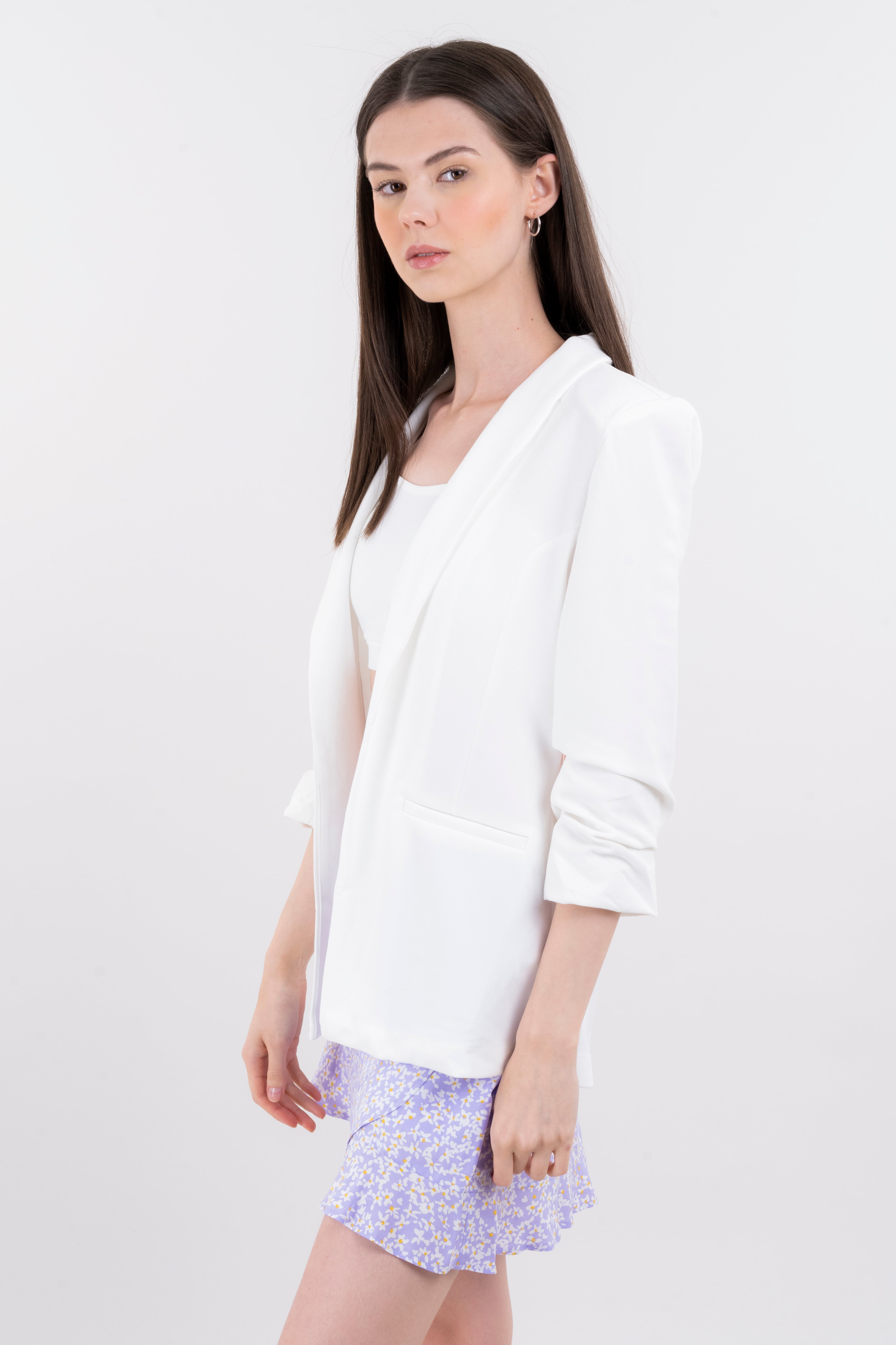Blazer manga 3/4 fruncida bolsillo BLANCO