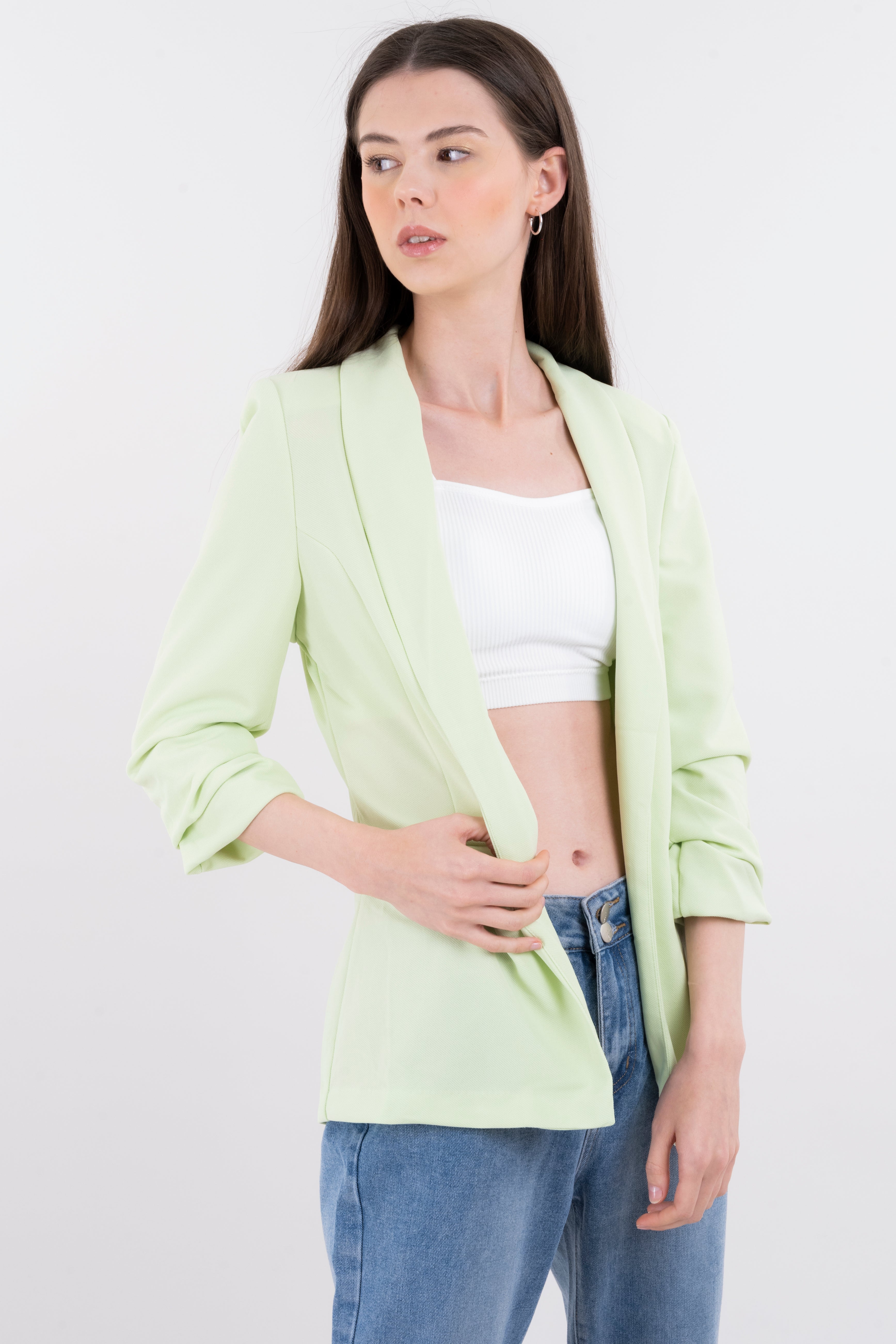 Blazer manga 3/4 fruncida bolsillo VERDE LIMA
