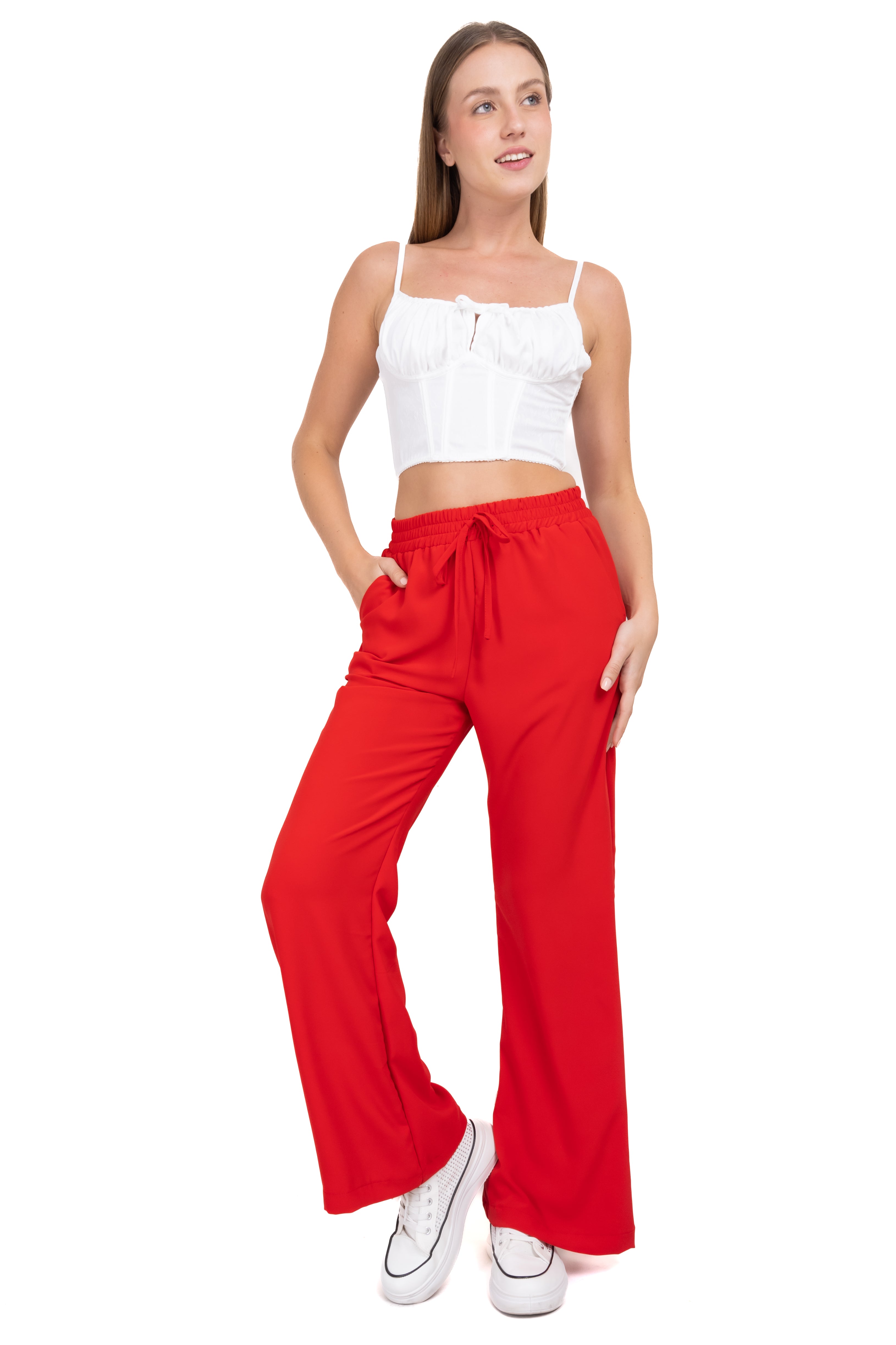 Pantalón amplio liso cintura elástica ROJO