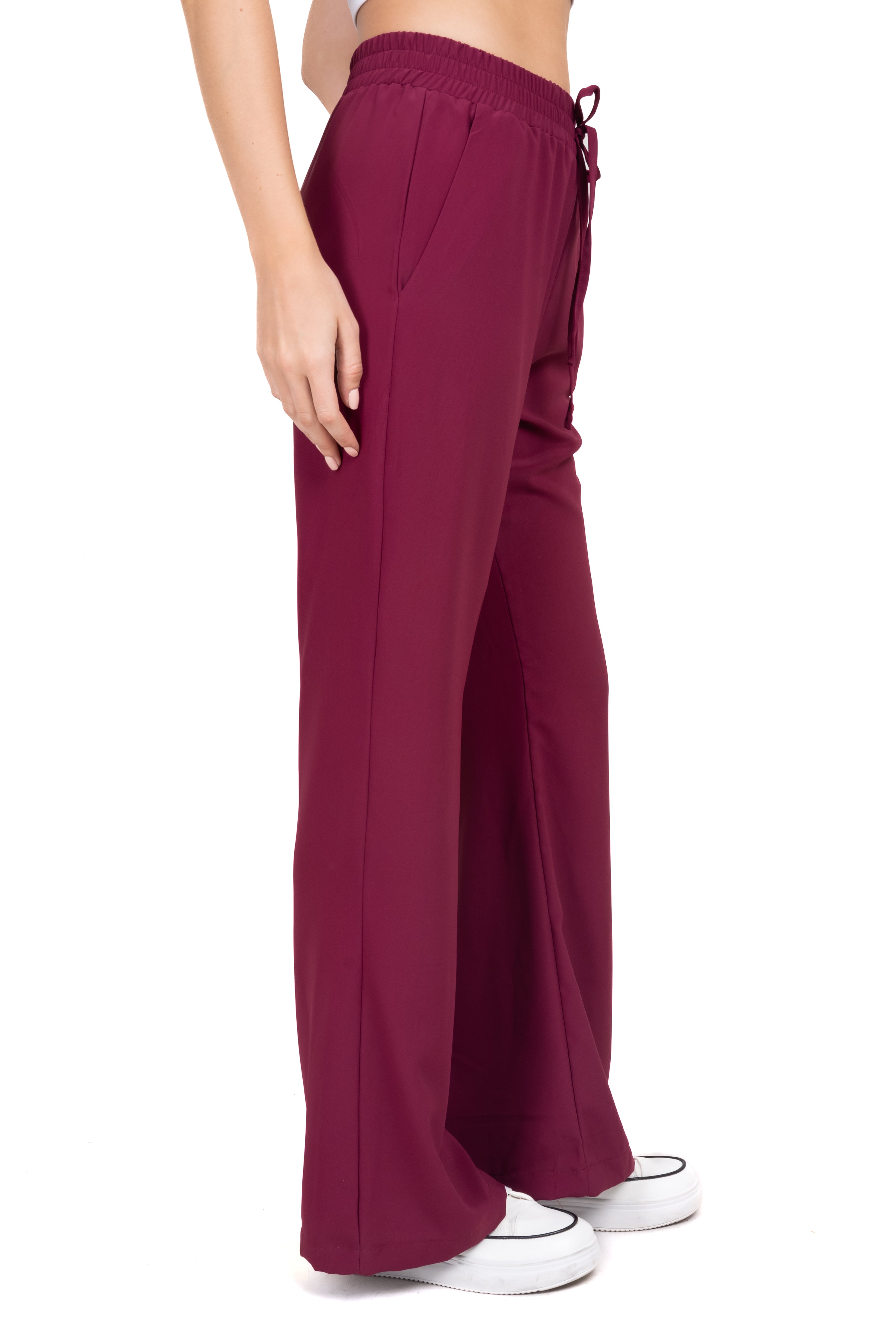 Pantalón amplio liso cintura elástica VINO