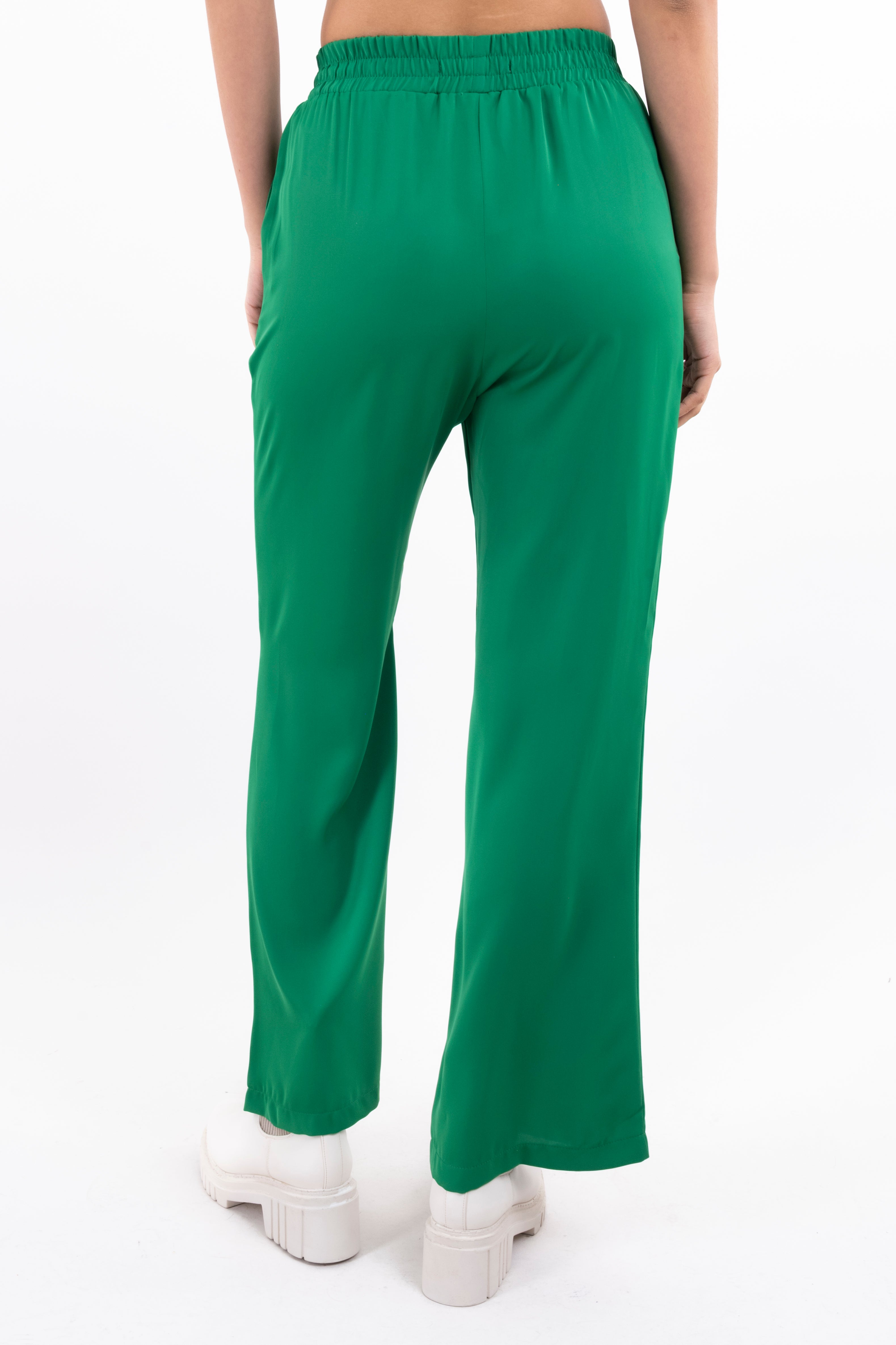 Pantalón amplio liso cintura elástica VERDE