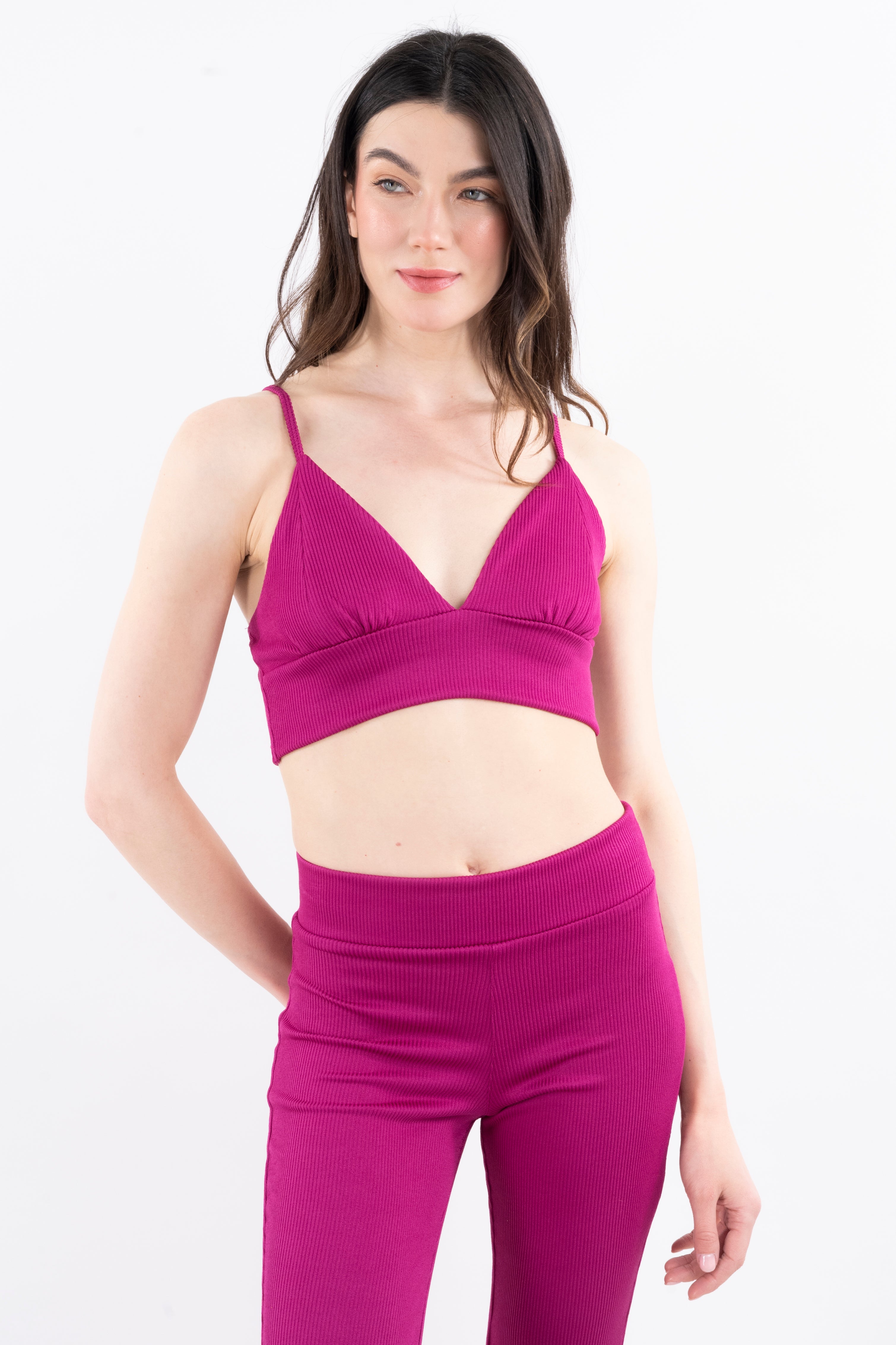 Top crop rib liso escote v FIUSHA